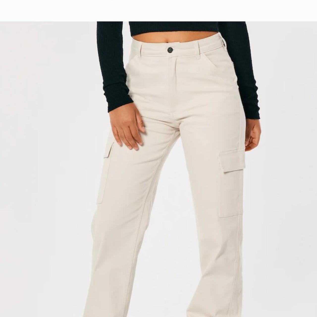 ULTRA HIGH RISE CARGO DAD PANTS off white, cream... Depop