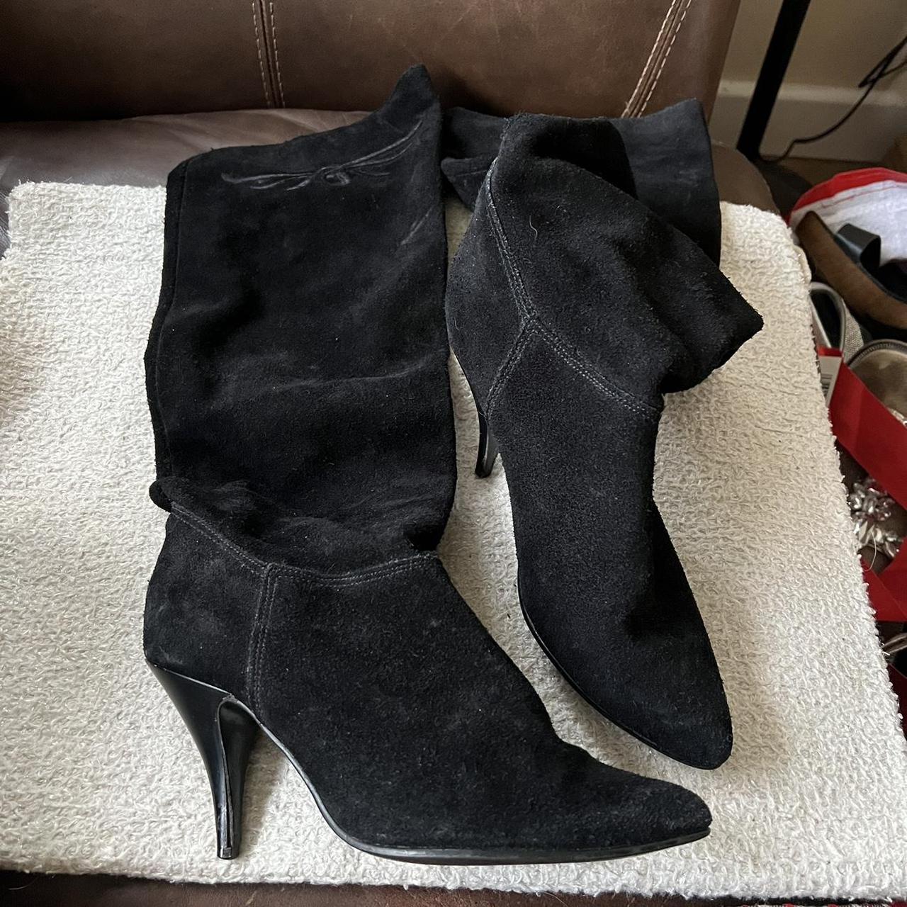 Black Suede Leather Stiletto Heeled Knee High Boots,... - Depop