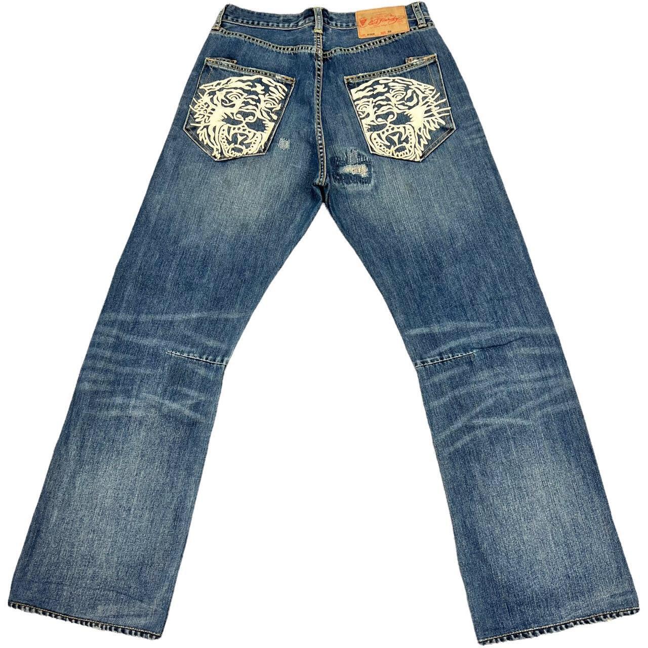 Y2k Ed Hardy Distressed Tiger Pocket Jeans Great - Depop