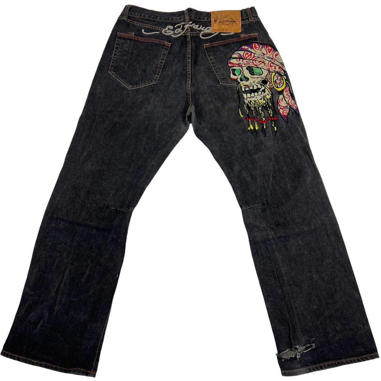 Vintage Ed Hardy Embroidered Spellout & Pirate Denim... - Depop