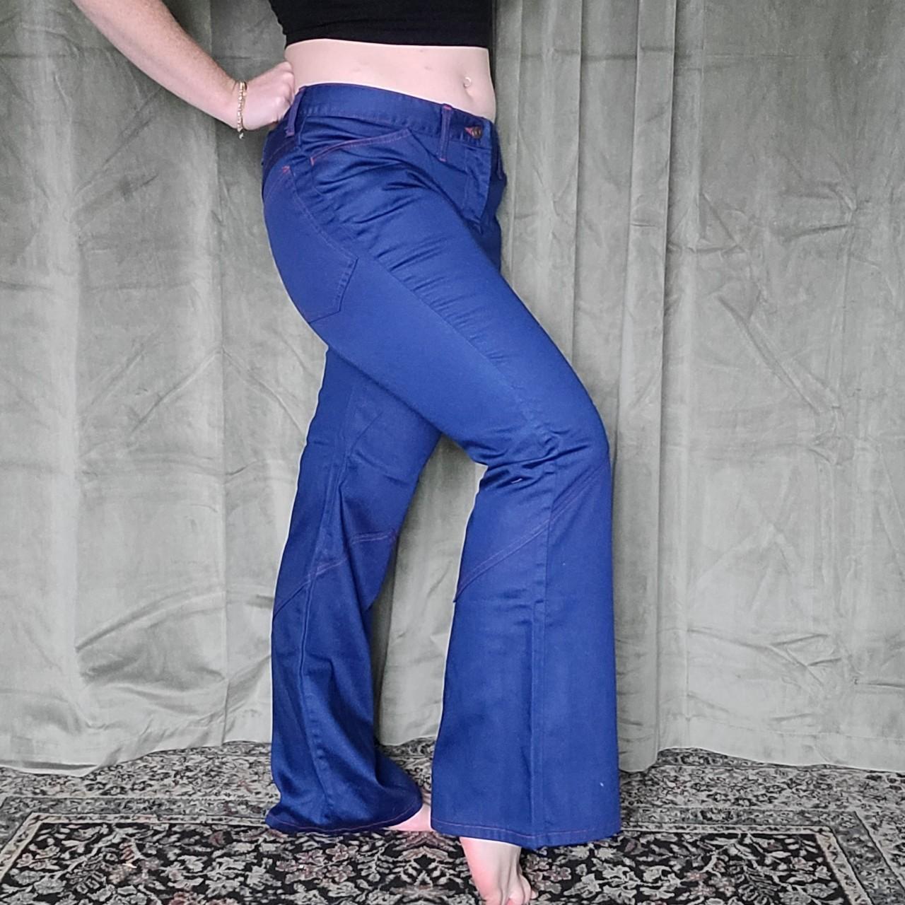 70s Flare Pants Vintage 1970s deep blue low rise - Depop