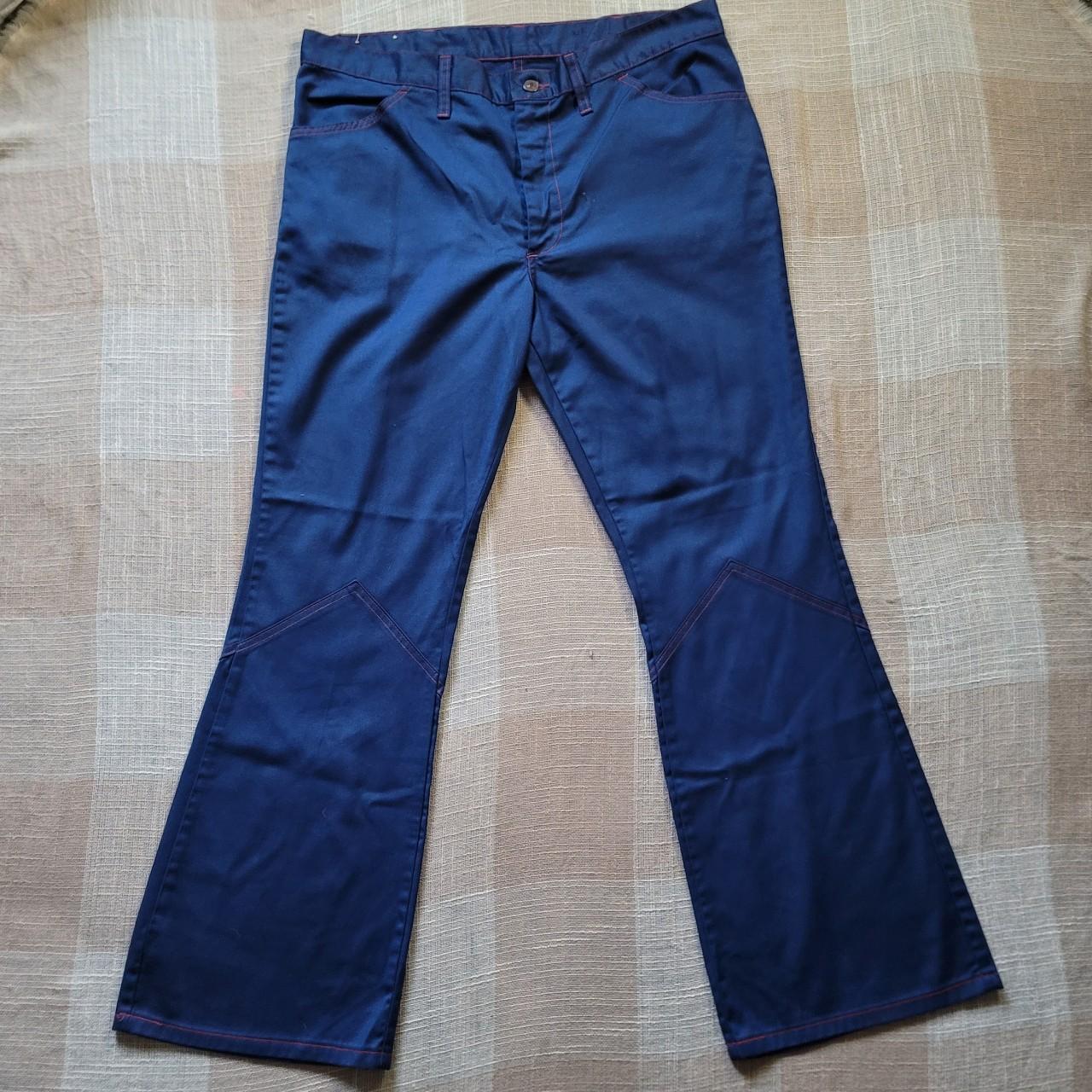 70s Flare Pants Vintage 1970s deep blue low rise - Depop