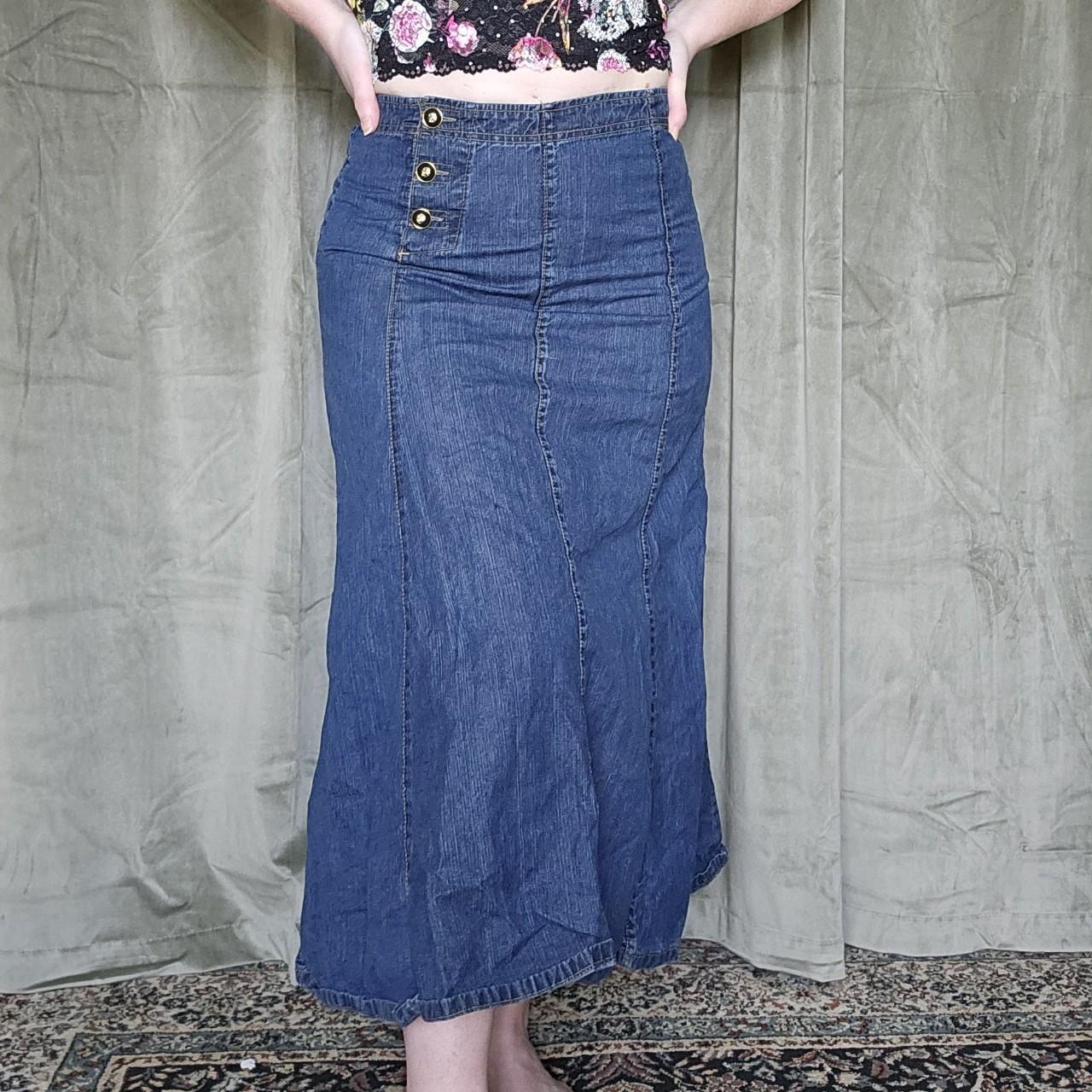 y2k Denim Maxi Flare Skirt , Retro y2k dark washed...