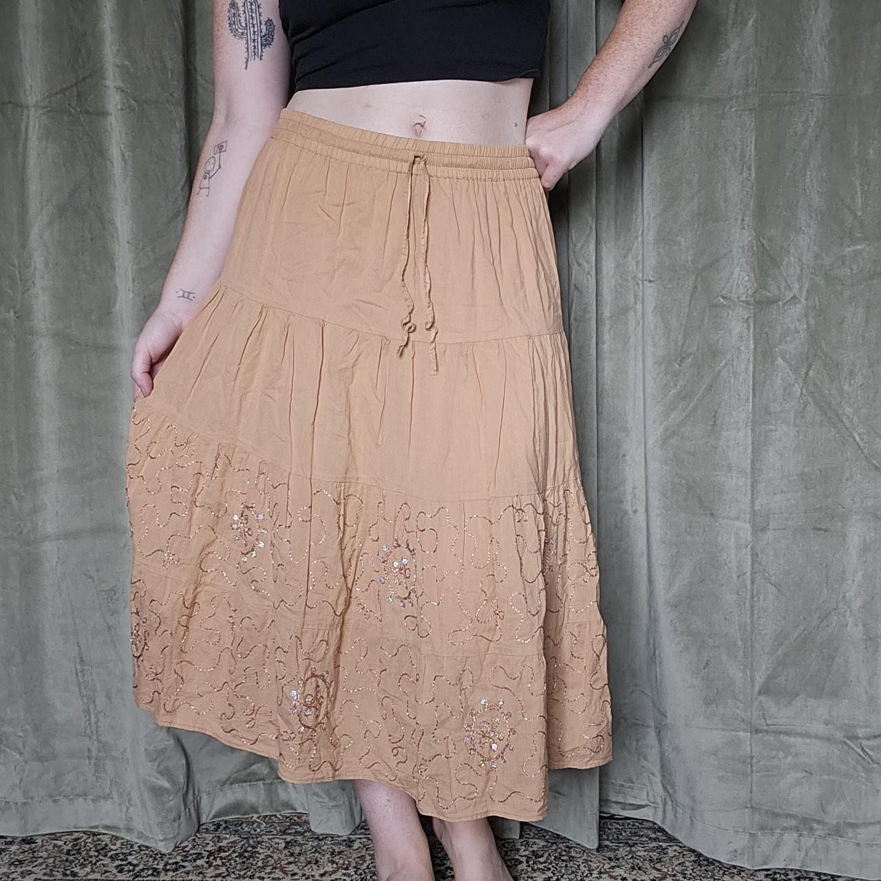 y2k Orange Tiered Flare Maxi Skirt Retro y2k... - Depop