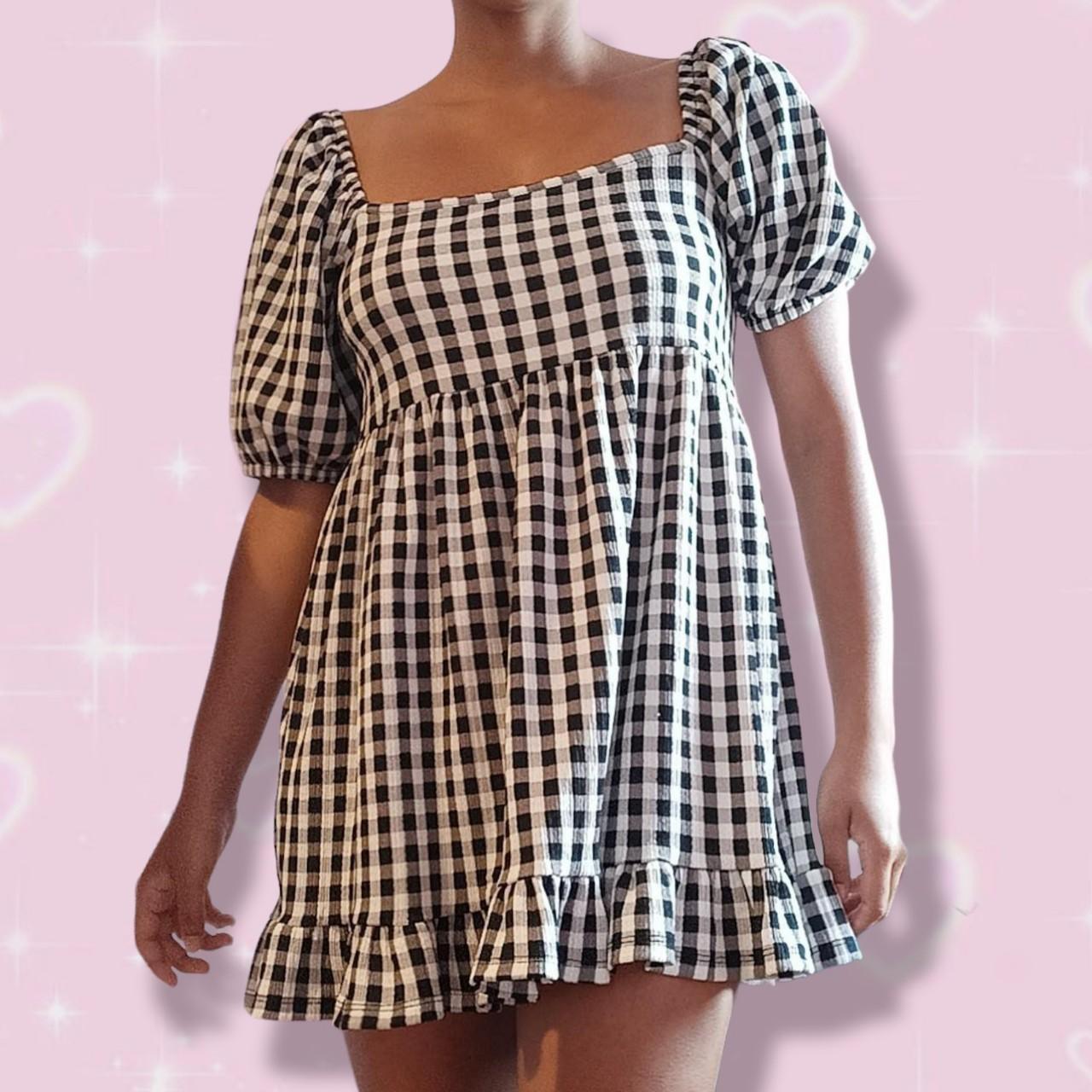 Checkered gingham babydoll smock skater mini... Depop