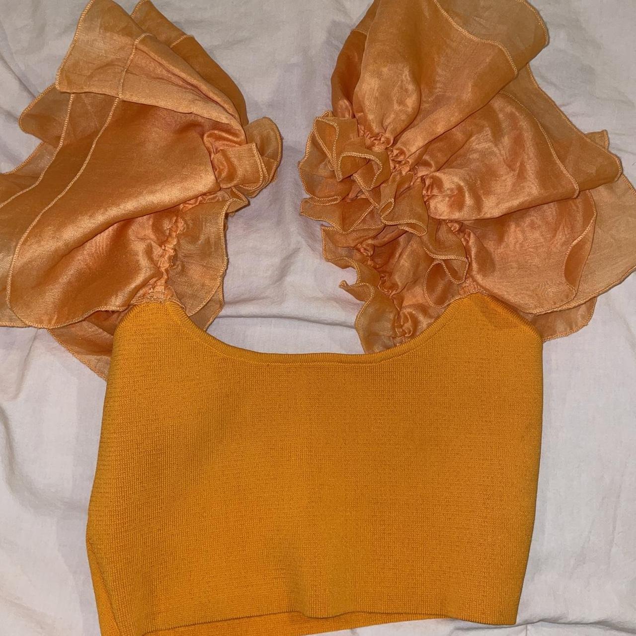 orange zara organza crop top! size small NWOT! no... Depop