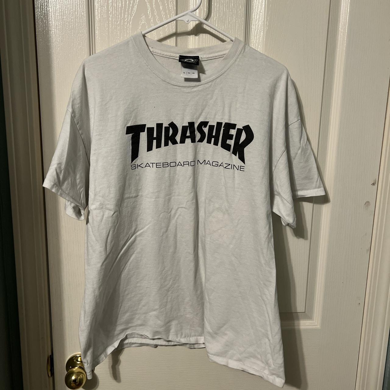 Thrasher White T Shirt SIZE XL (super effing cute... - Depop