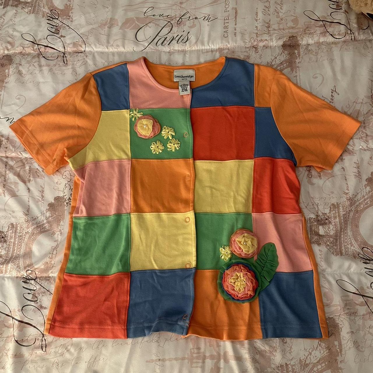 Women's Blouse - Multi – Vibrant patchwork button… - image 1