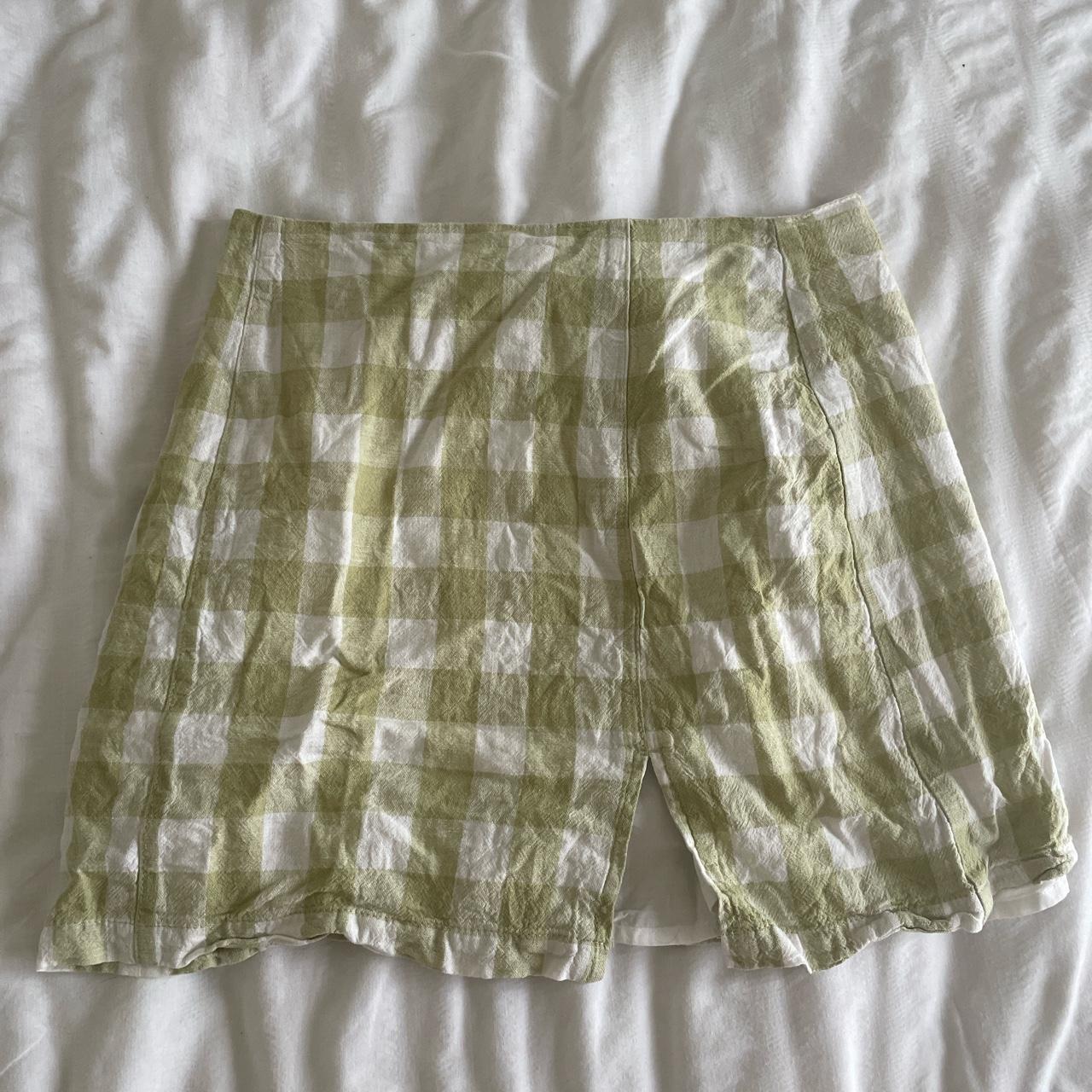 glassons green and white checked skirt Depop