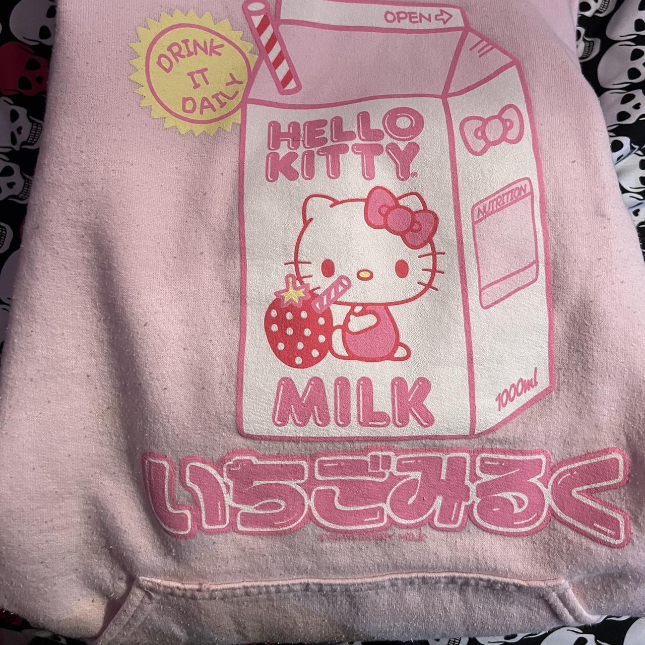 Pink strawberry milk hello kitty hoodie the only... - Depop