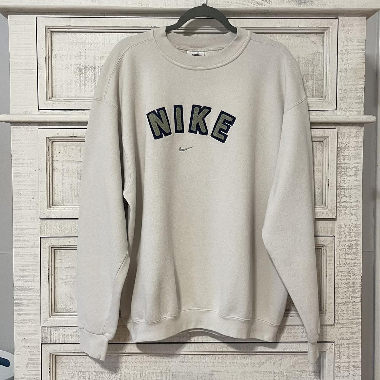 Vintage Nike Cream Crewneck w/ Sage Green Nike Spell... - Depop