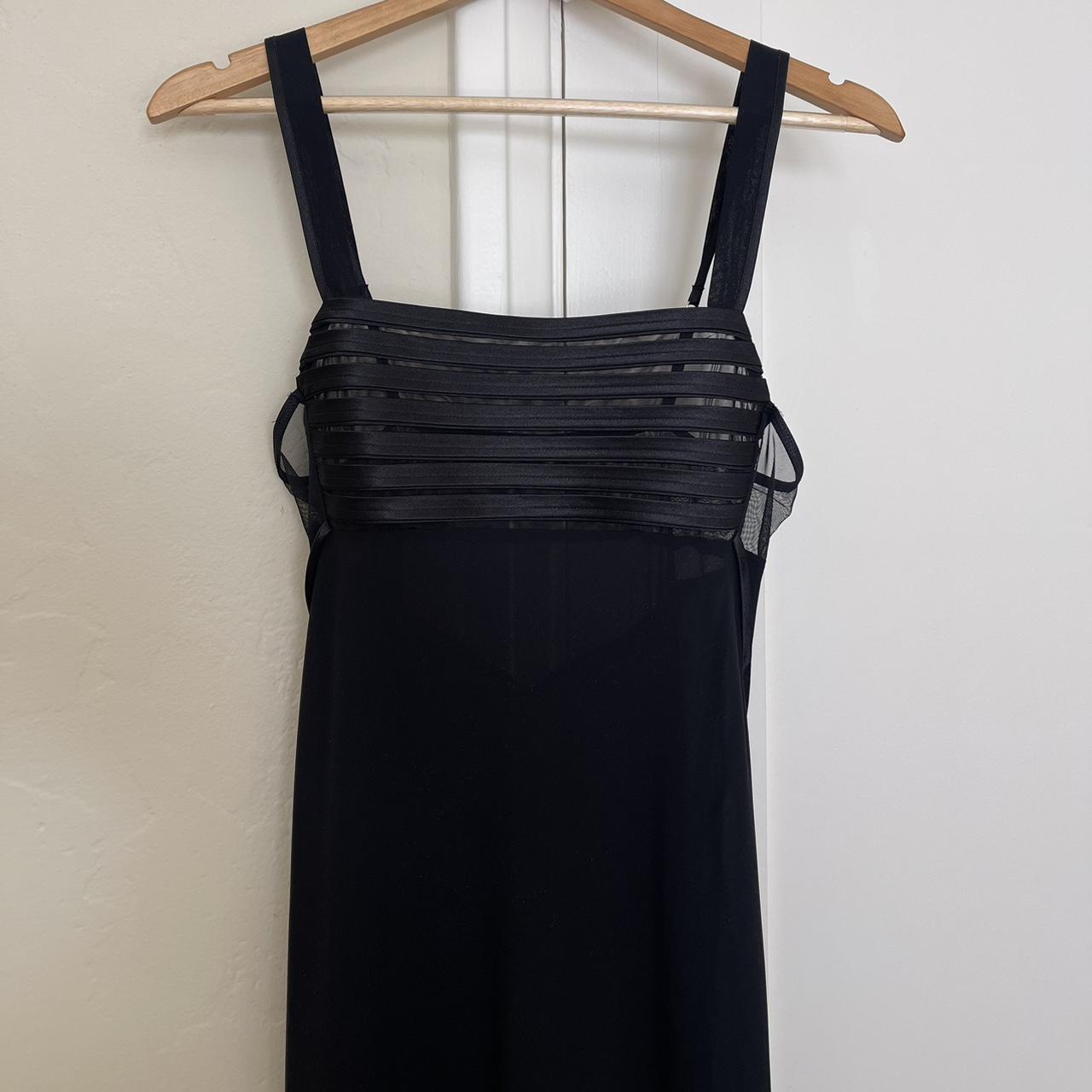 Stunning vintage black slip dress with satin strips... - Depop