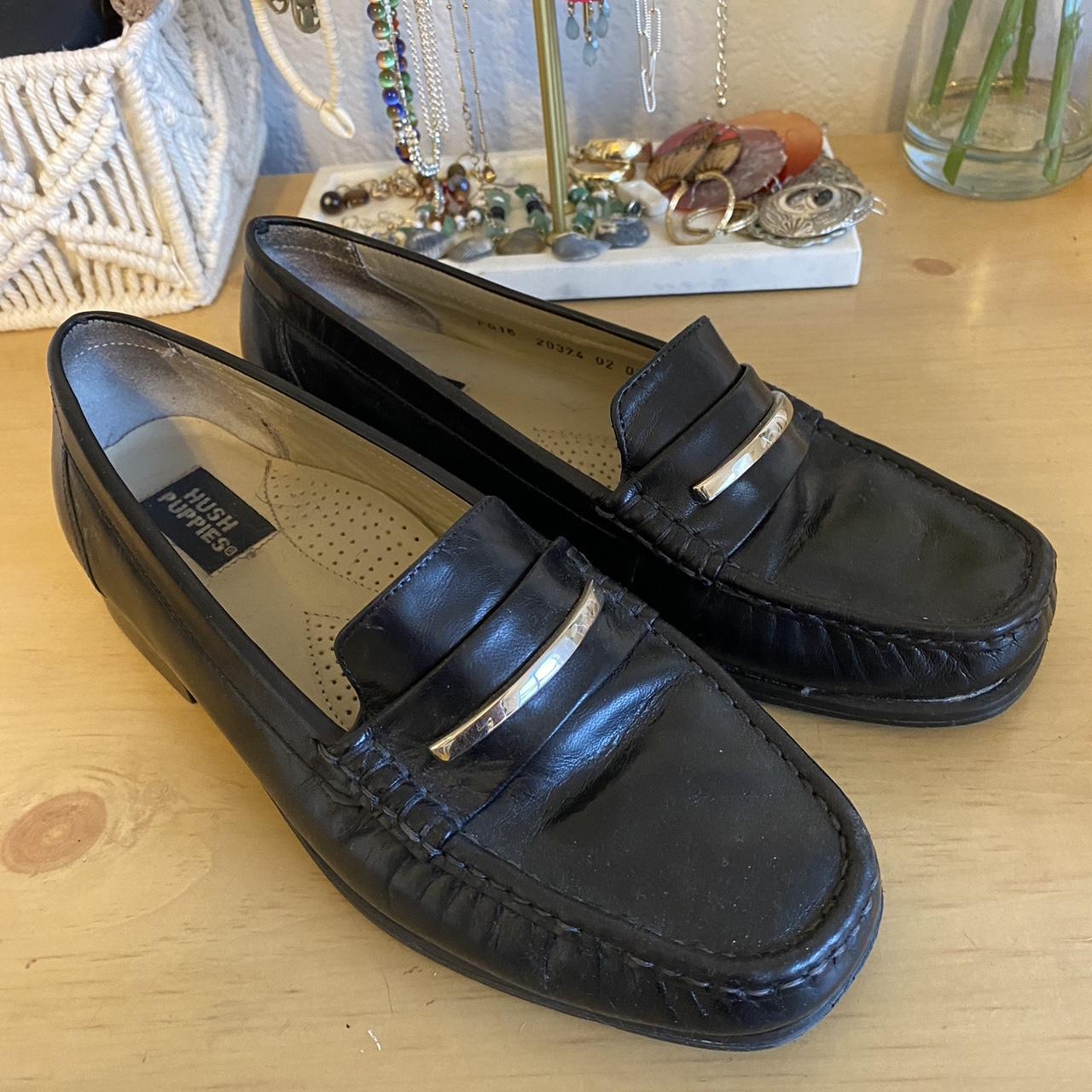 Hush puppy loafers Size 7.5 Leather with silver... - Depop
