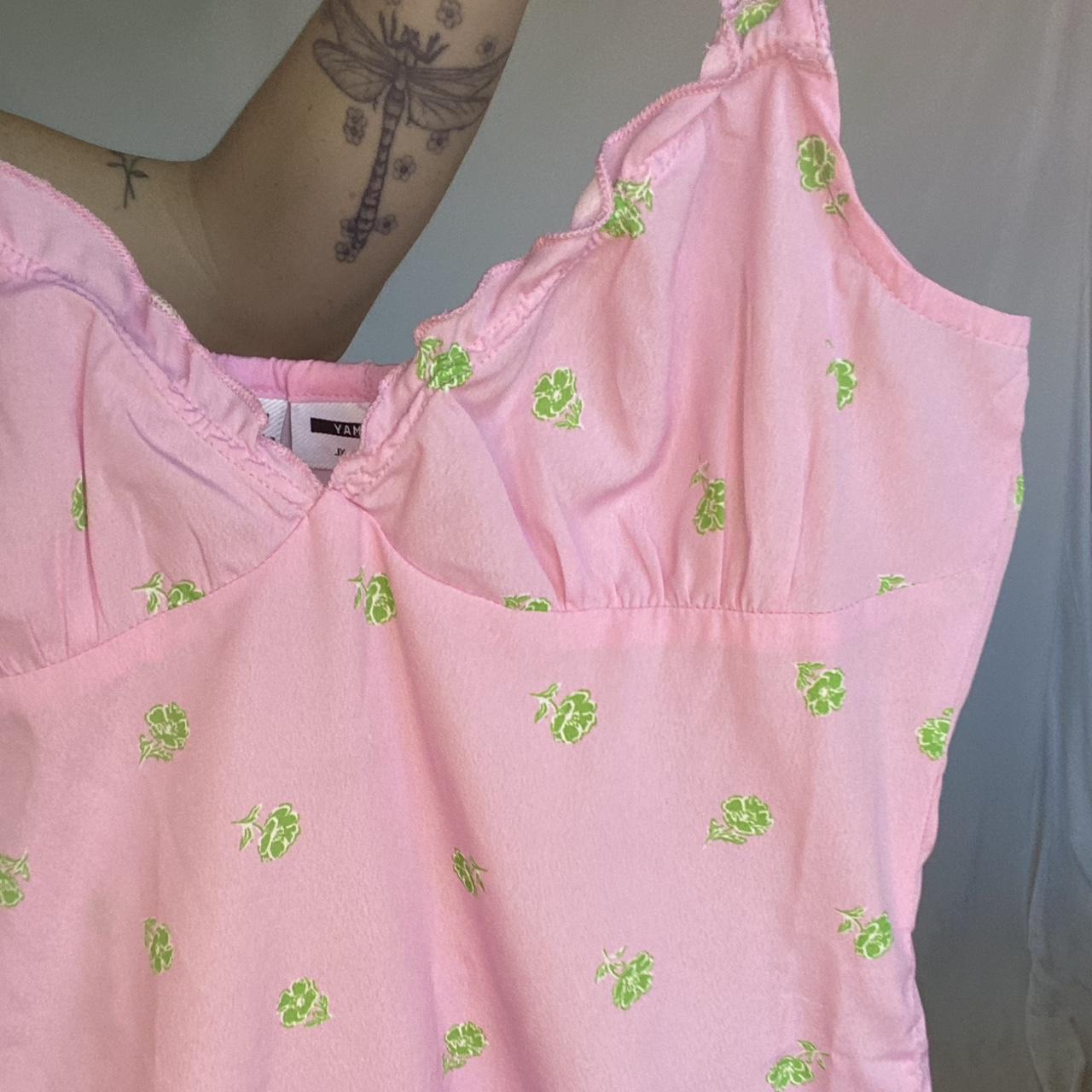 NOISY MAY PINK SLIP ON DRESS WITH GREEN DAINTY... - Depop