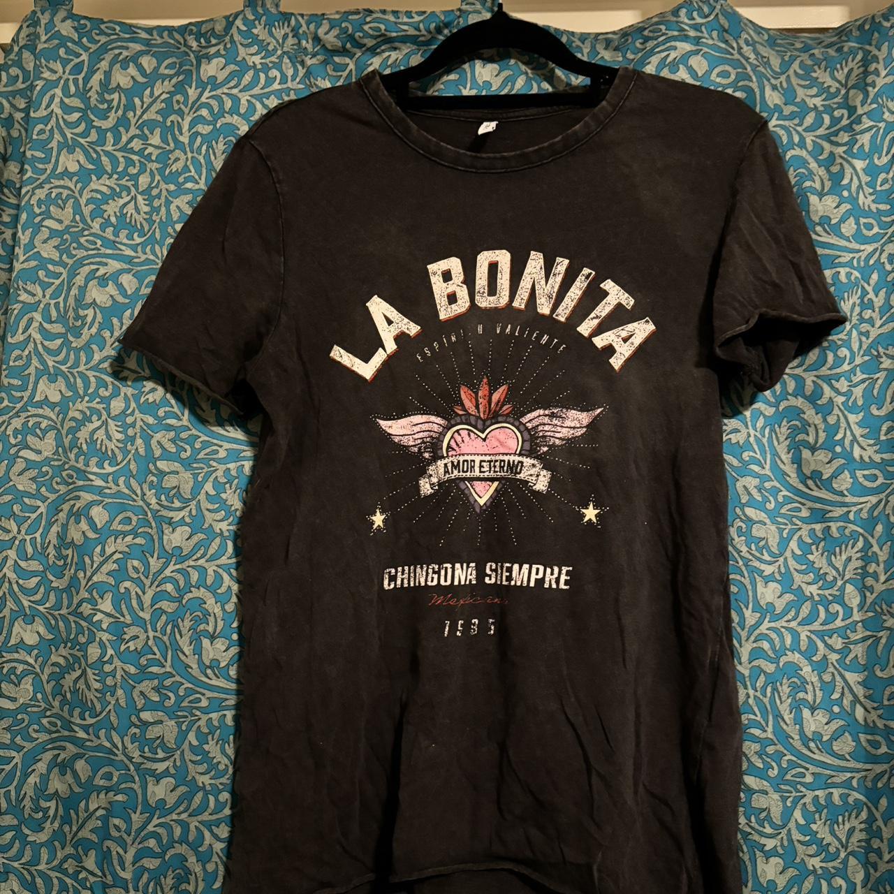 La Bonita Black Acid wash graphic T shirt price:... - Depop