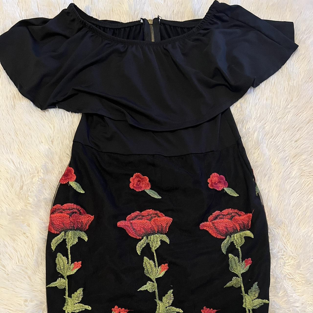 Rose embroidered bodycon outlet dress