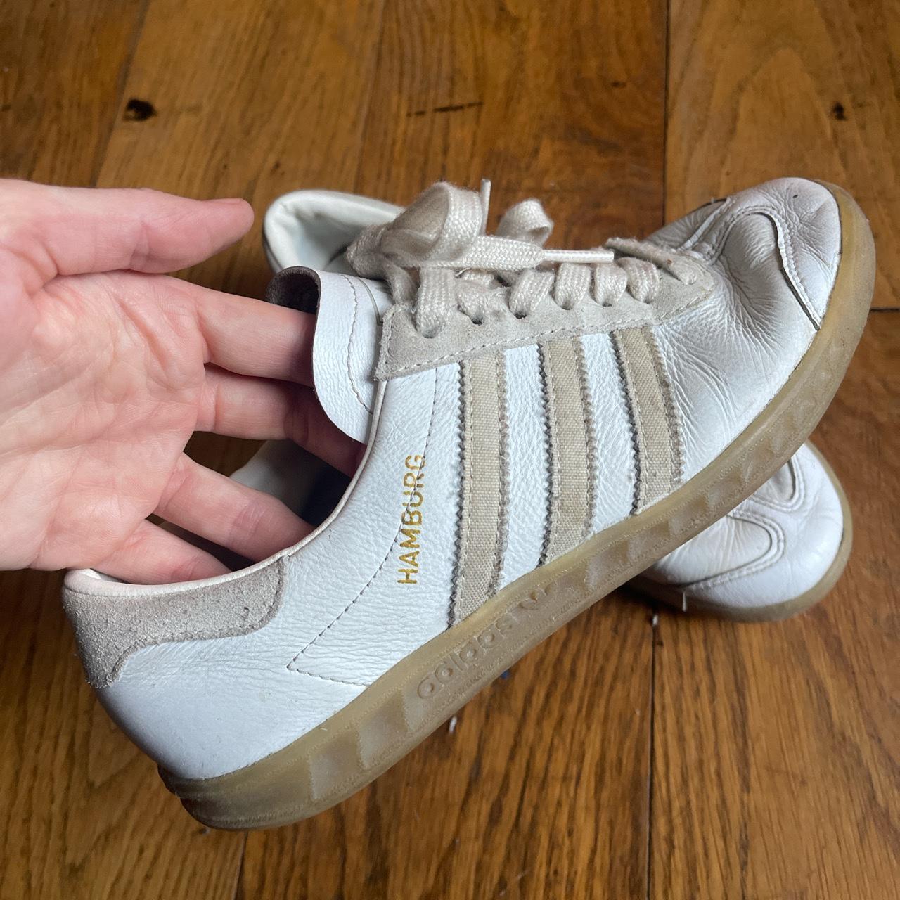 Adidas Hamburg white leather gum sole Size... - Depop