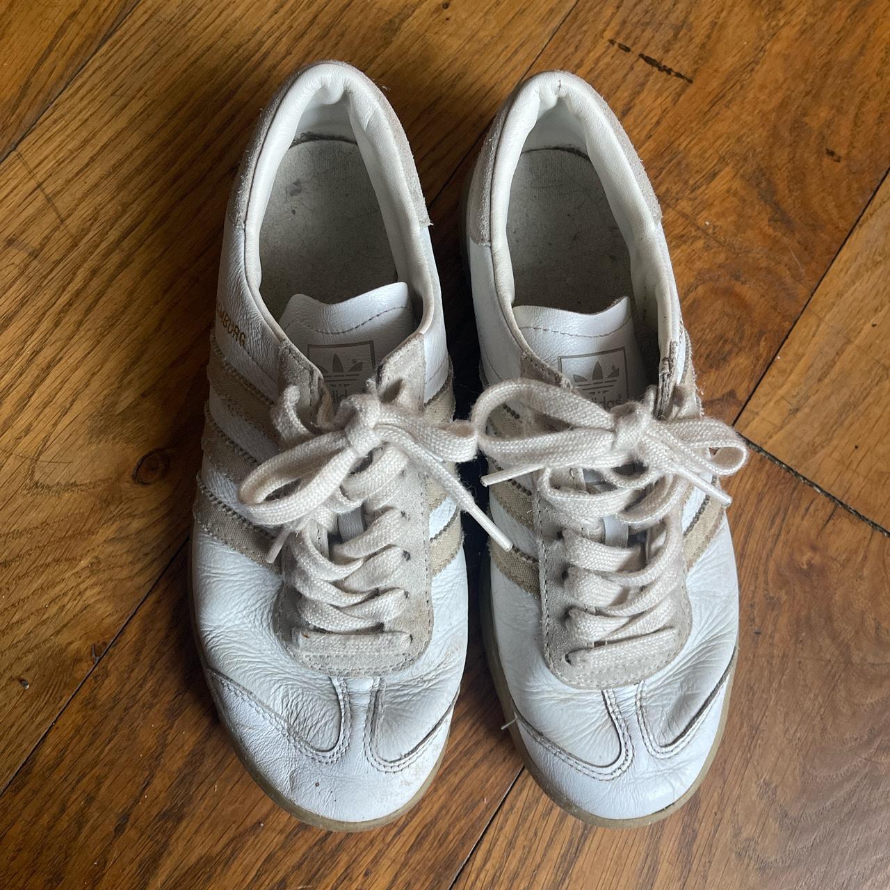 Adidas Hamburg white leather gum sole Size... - Depop