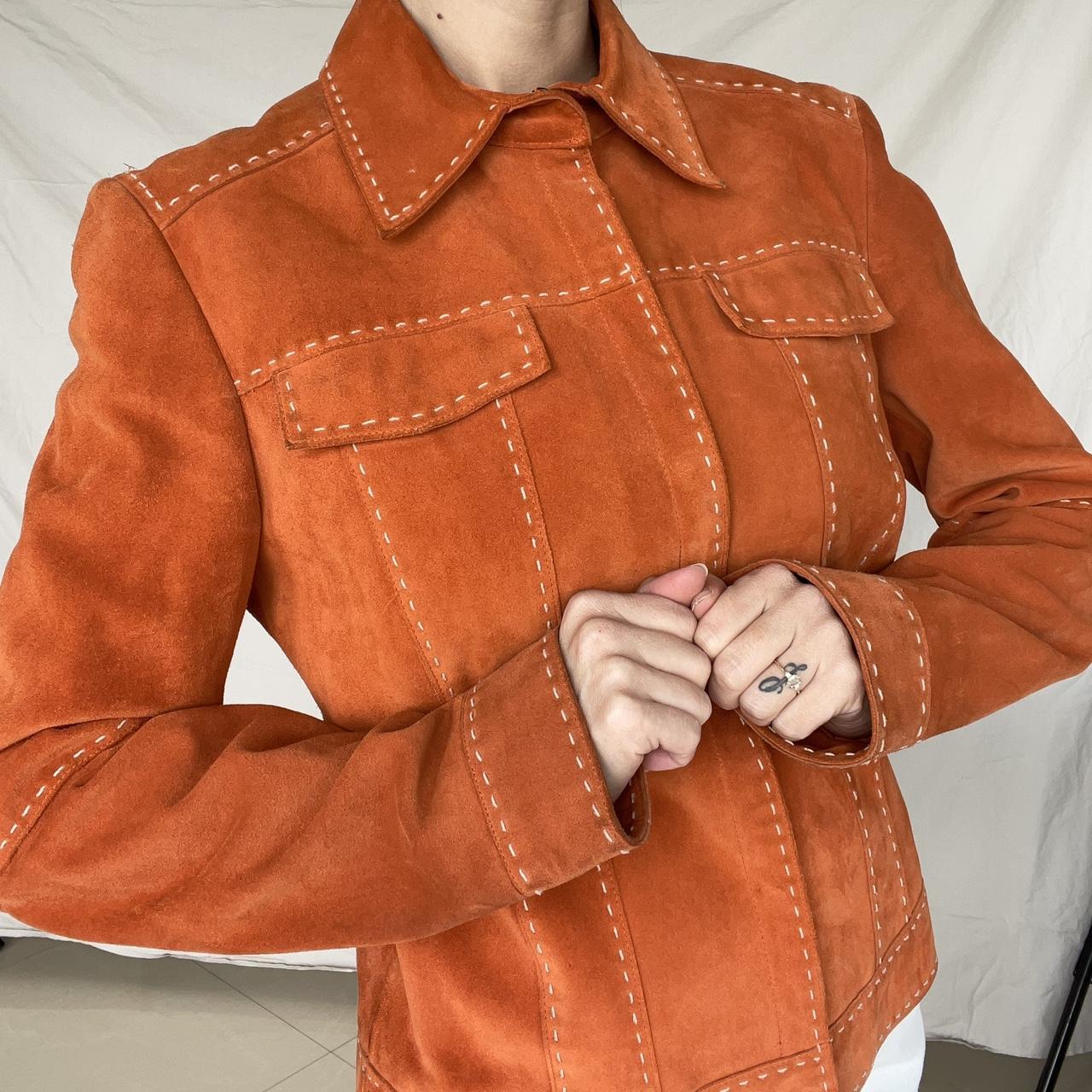 Elie Tahari Women's Orange and White Jacket Depop