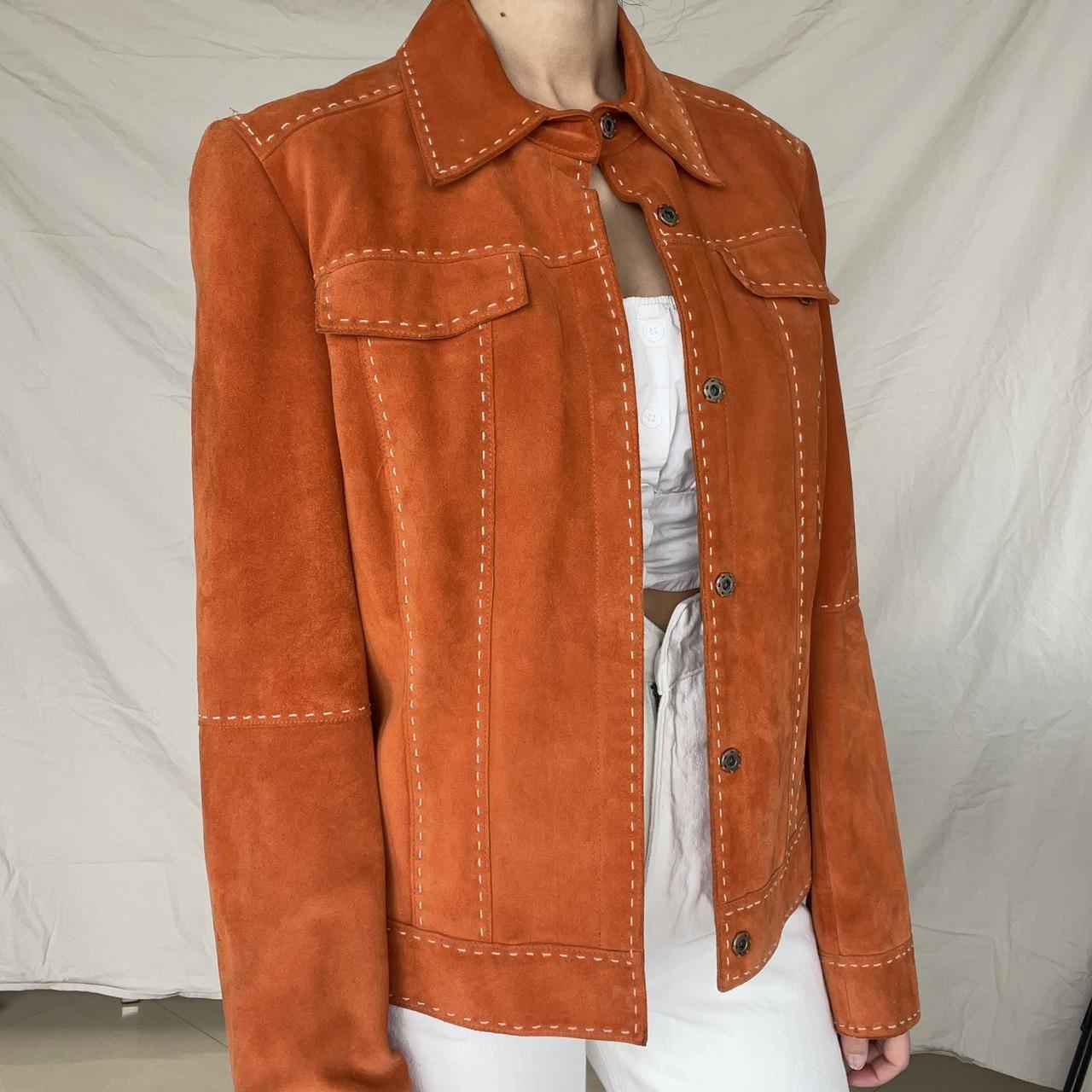 Elie Tahari Women's Orange and White Jacket Depop