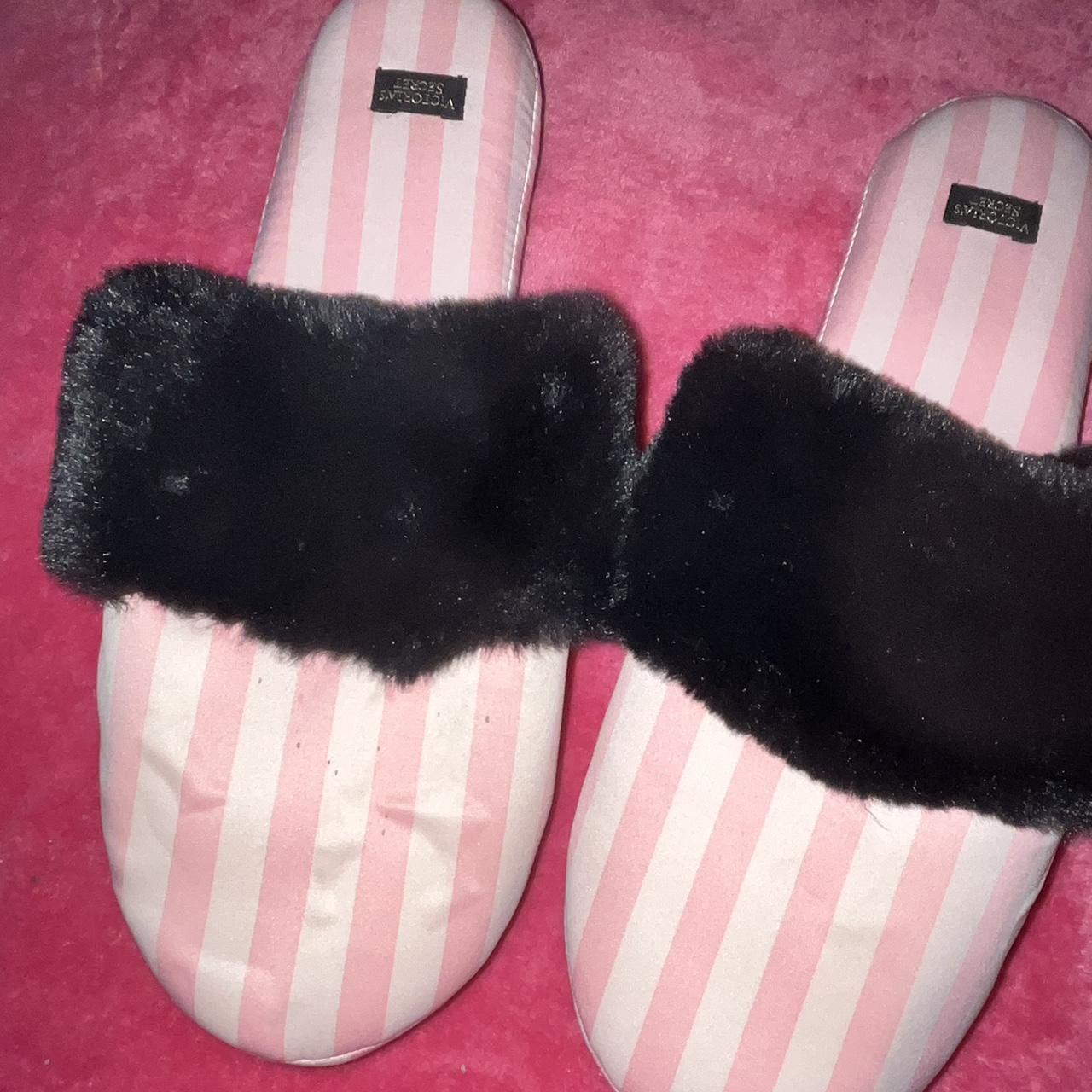 pink lv furry slippers, worn once excellent - Depop