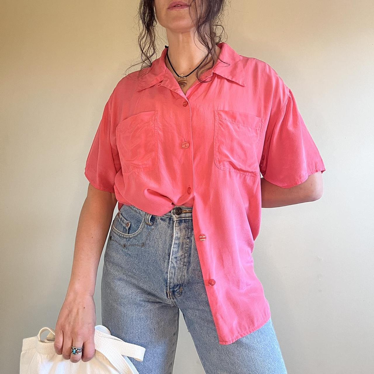 Casual Corner Women's Pink and Orange Blouse Depop