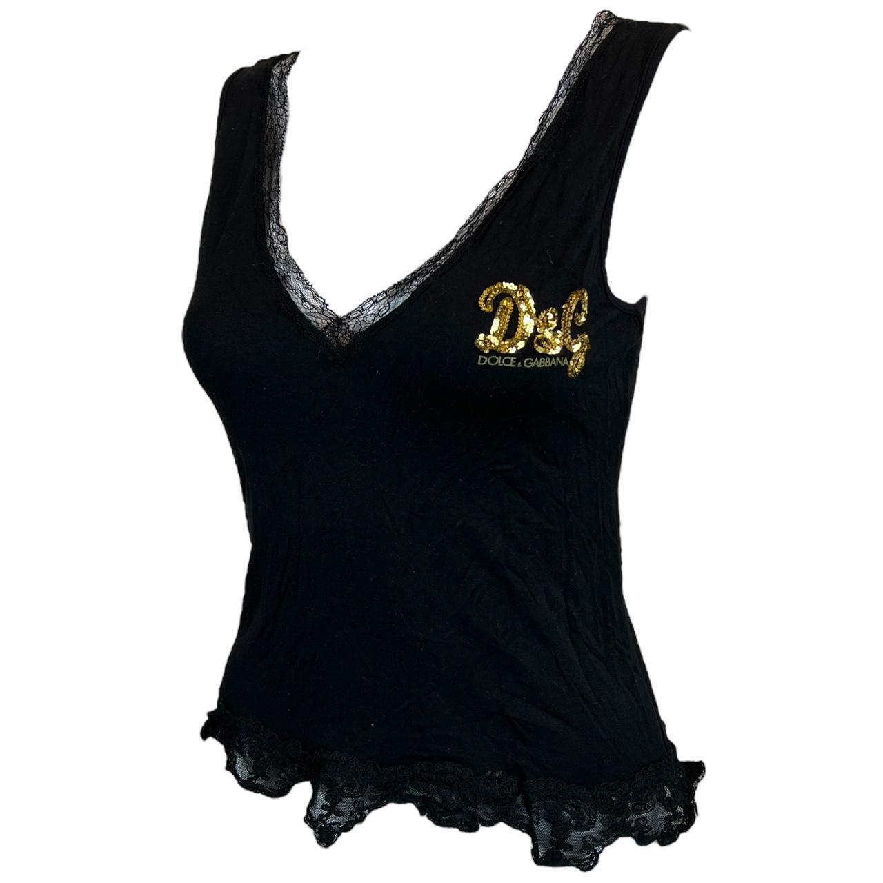 Dolce & Gabbana Women's Black and Gold Vest Depop