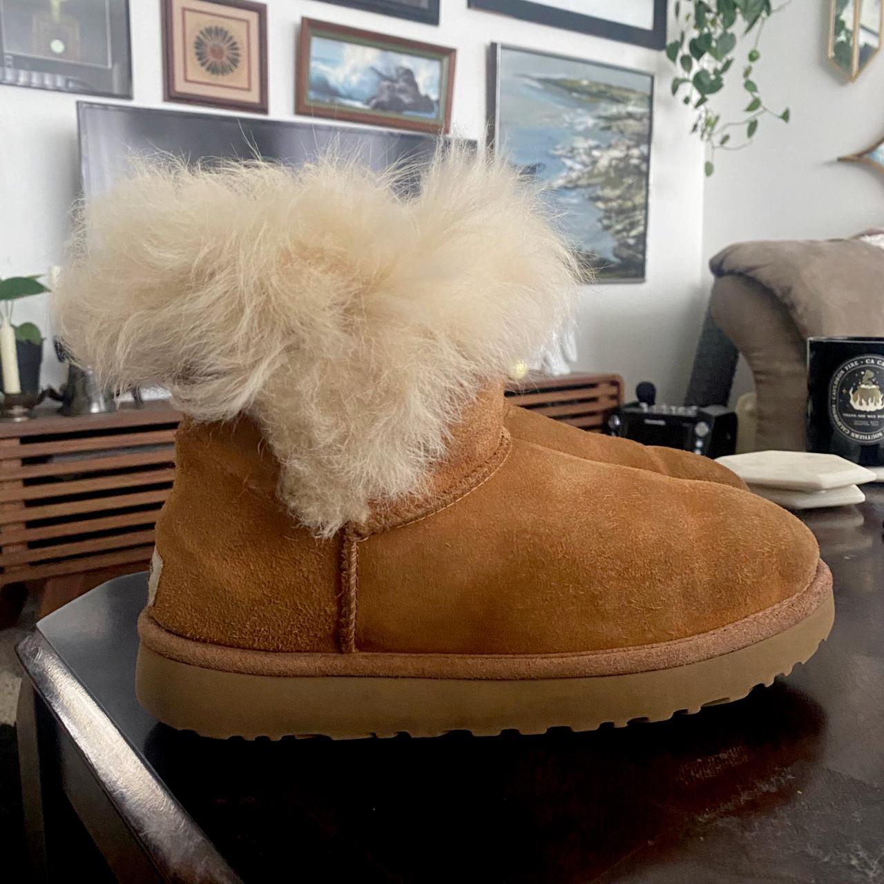 UGG Milla Suade Mini Boots Fur detail on