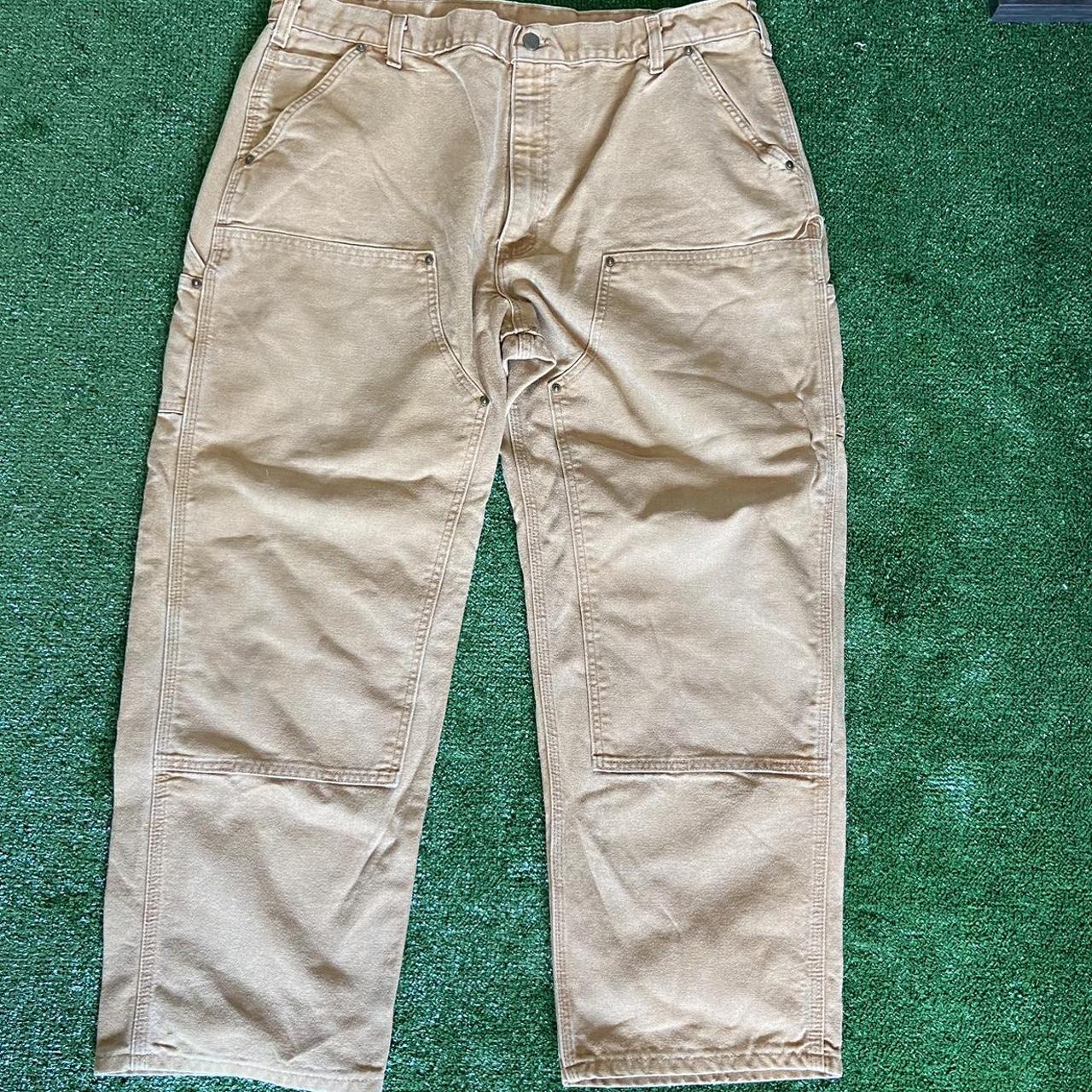 Men’s tan double knee carhartt pants, size... - Depop