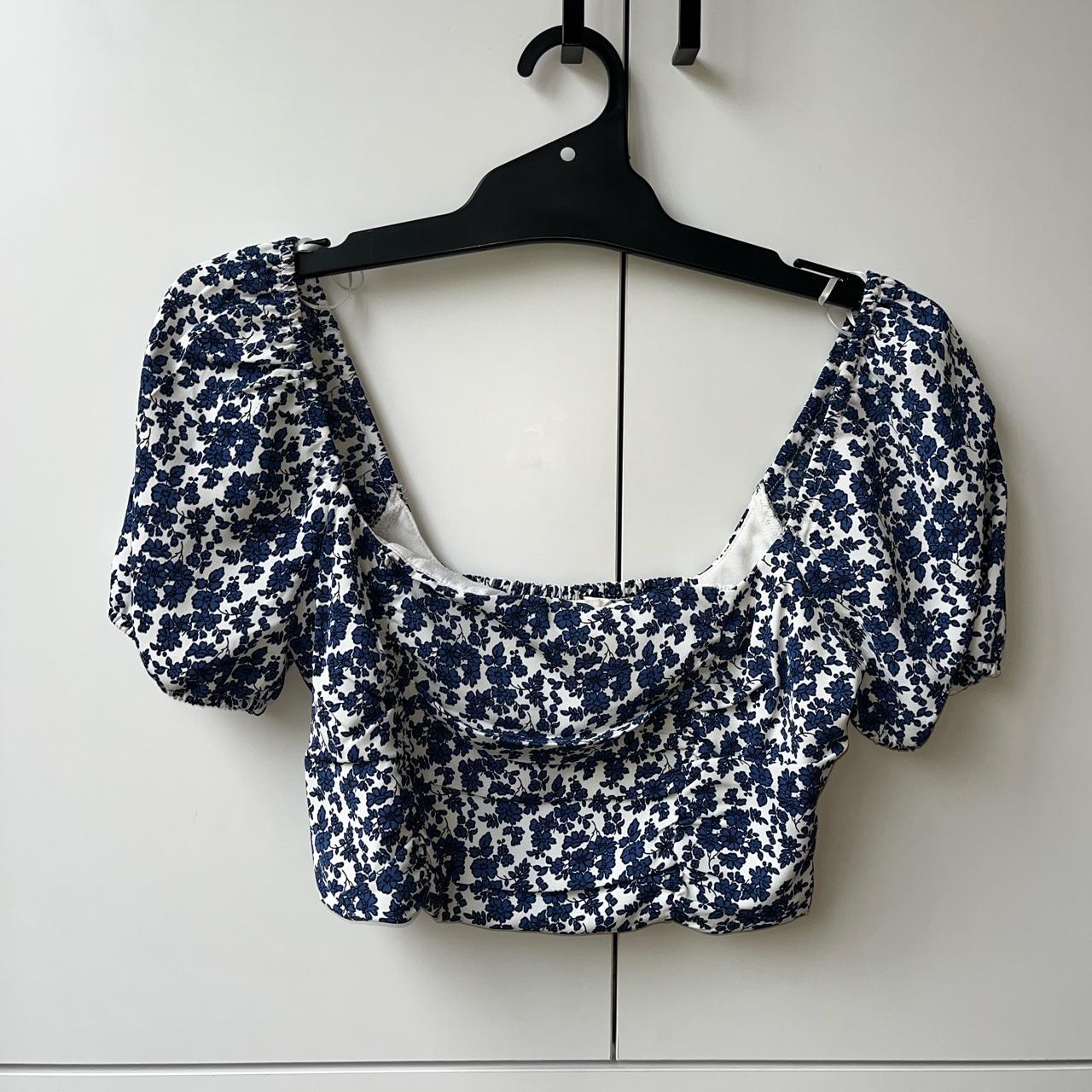 PERFECT STRANGER blue flowers and white cropped top. - Depop