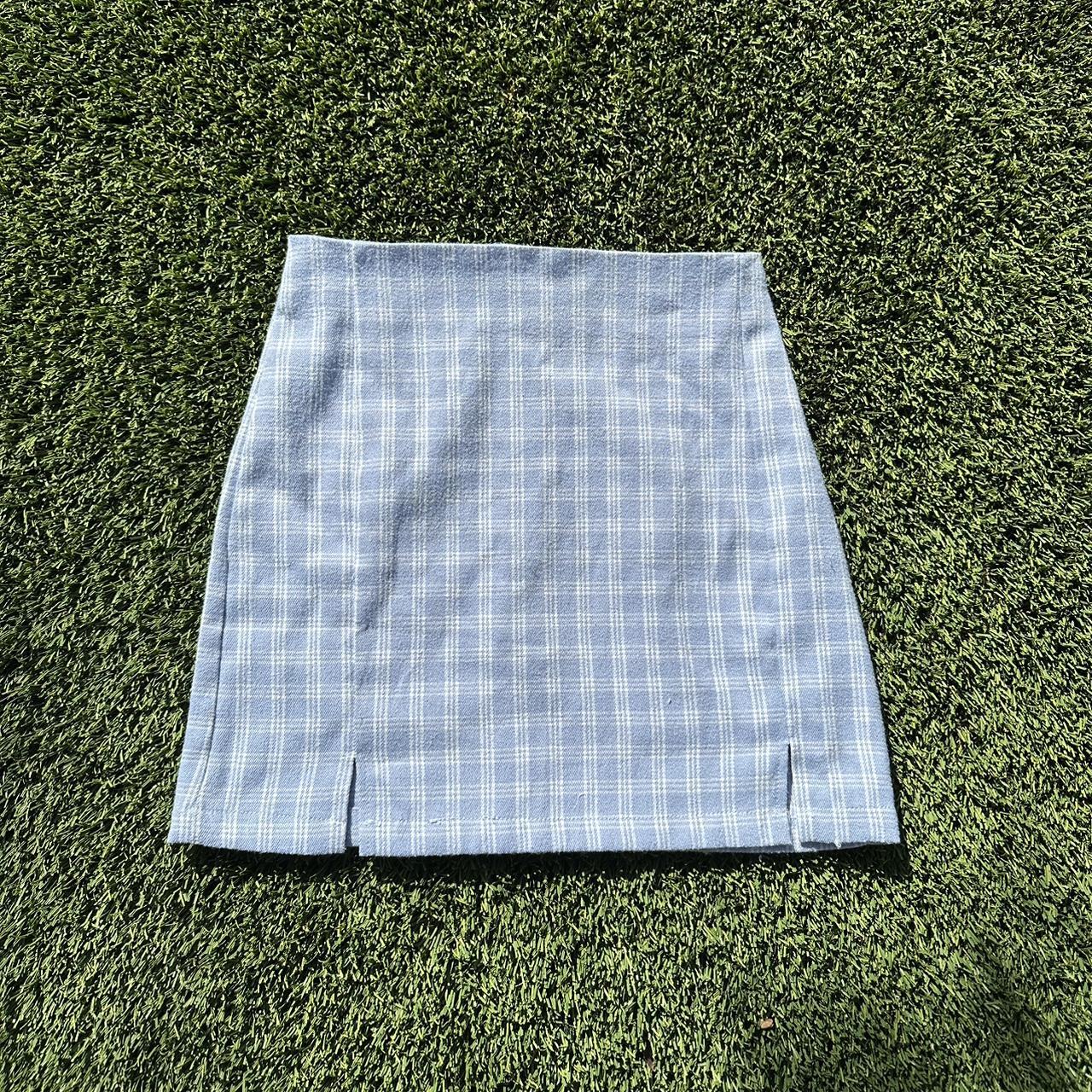 Light Blue Plaid Mini Skirt Only Worn Once Fits Depop 