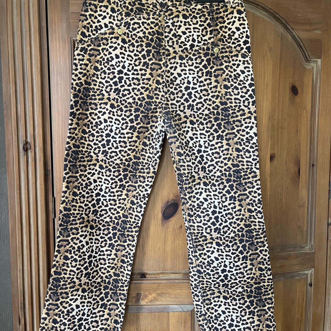 house of sunny jungle leopard print denim jeans size... - Depop