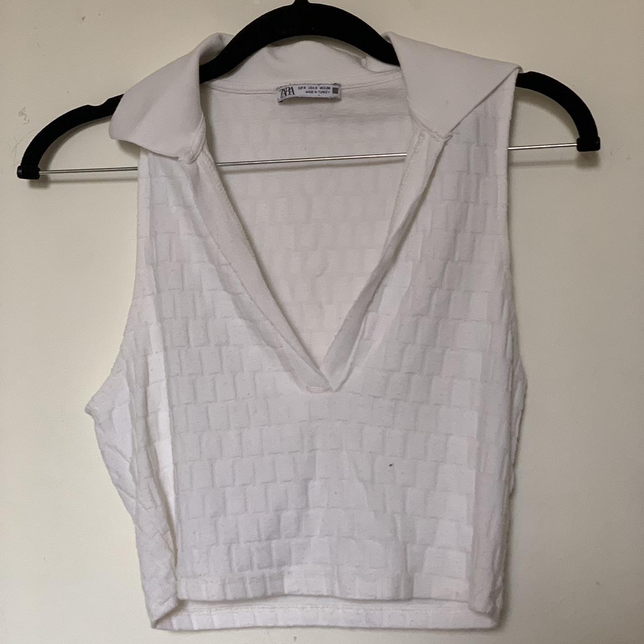 Zara white collared top, really comfortable and... - Depop