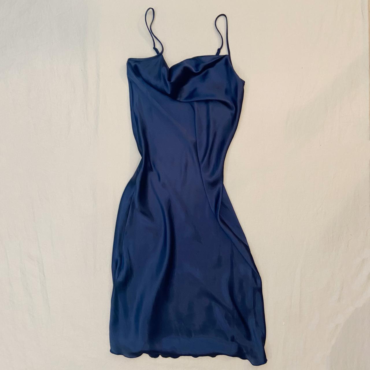 Bebe Cowl-Neck Blue Midi Dress Fabric: 100% Polyester - Depop