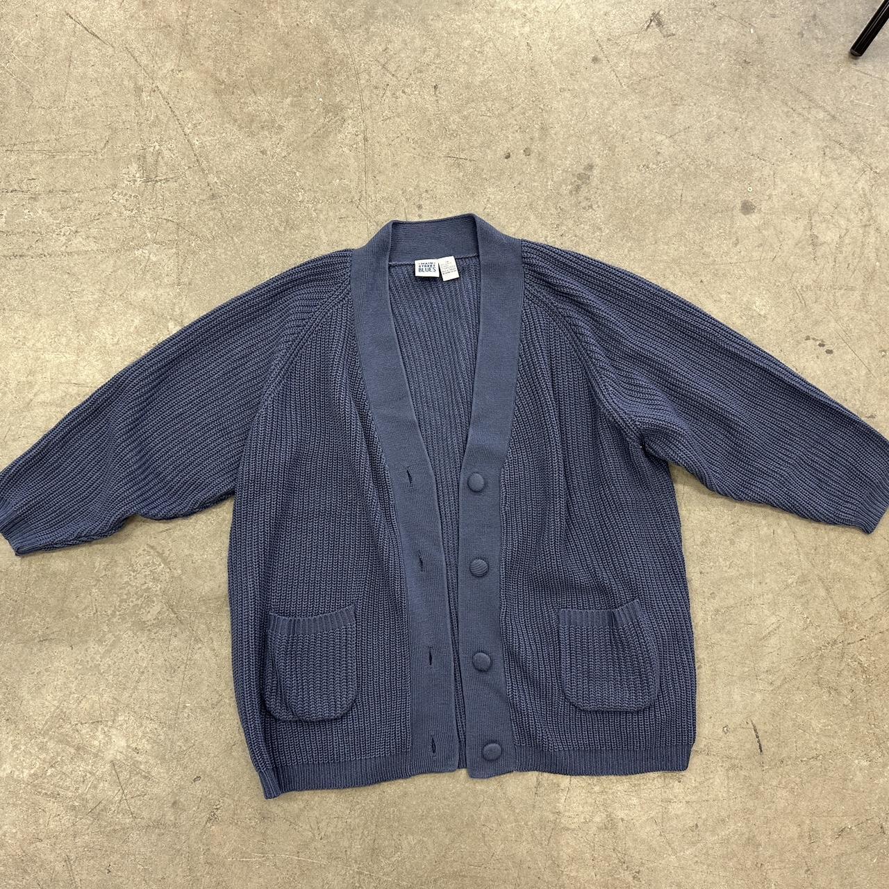 Navy blue oversized knit cardigan sweater #oversized... - Depop