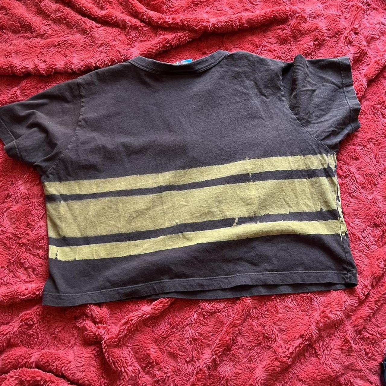 Big Bud Press stripped cropped v neck t shirt brown... Depop