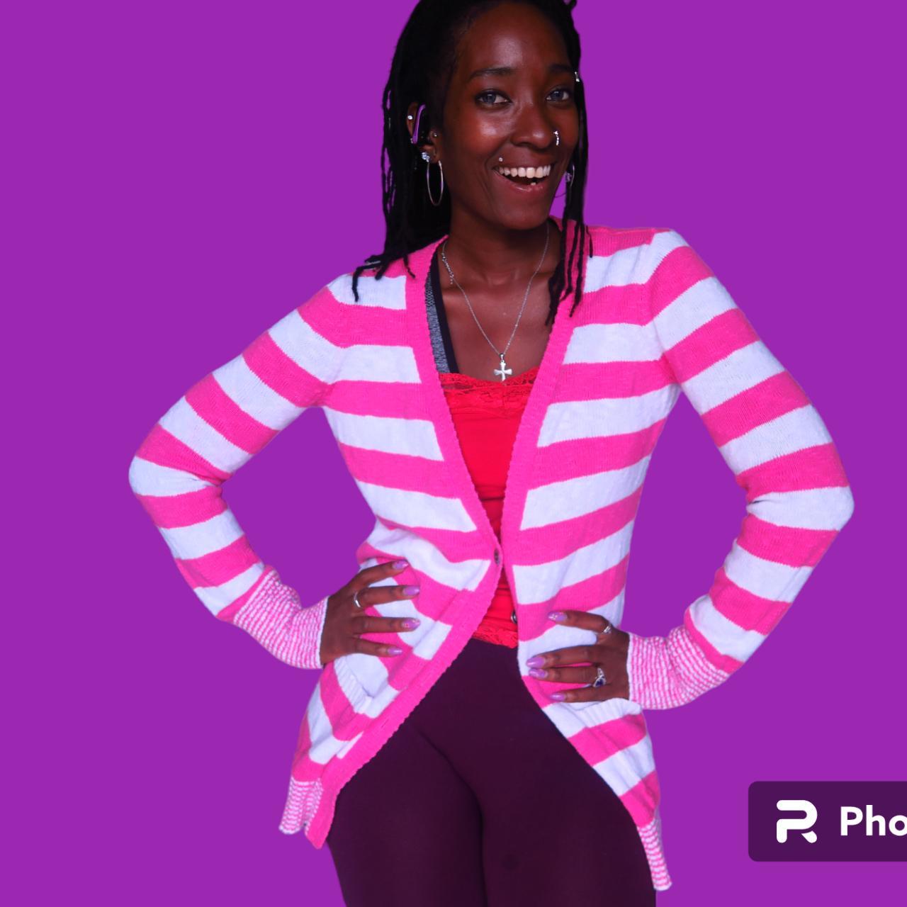 Pink and black striped cardigan sale