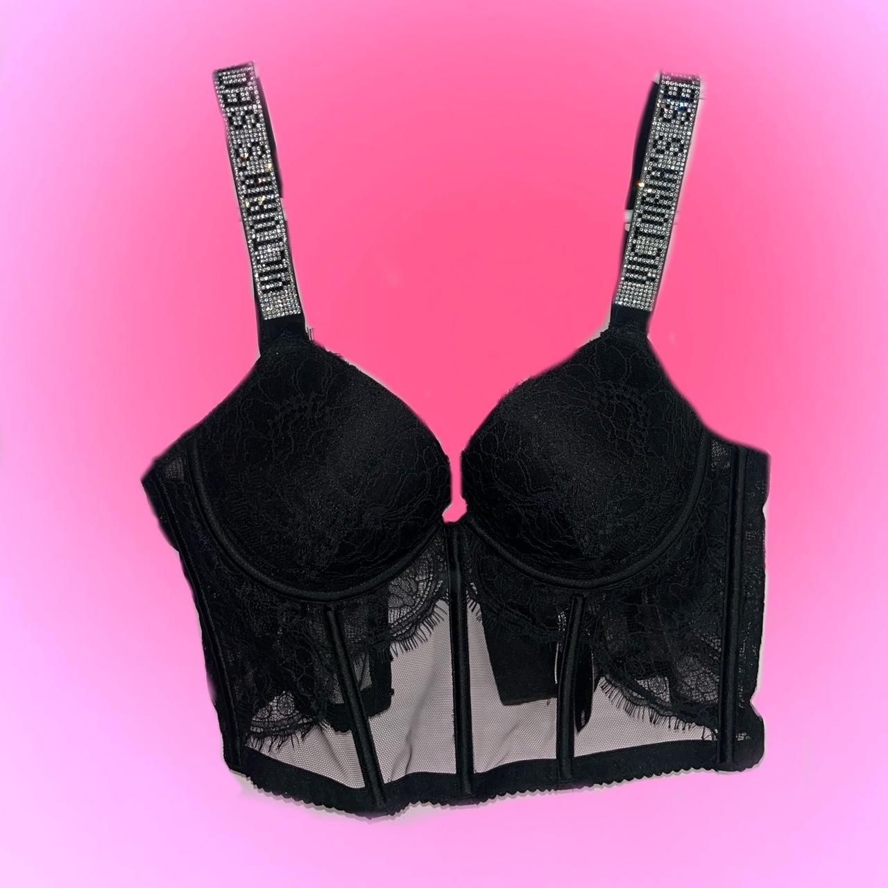 Sparkle Victoria secret bra Black lace Push up bra - Depop