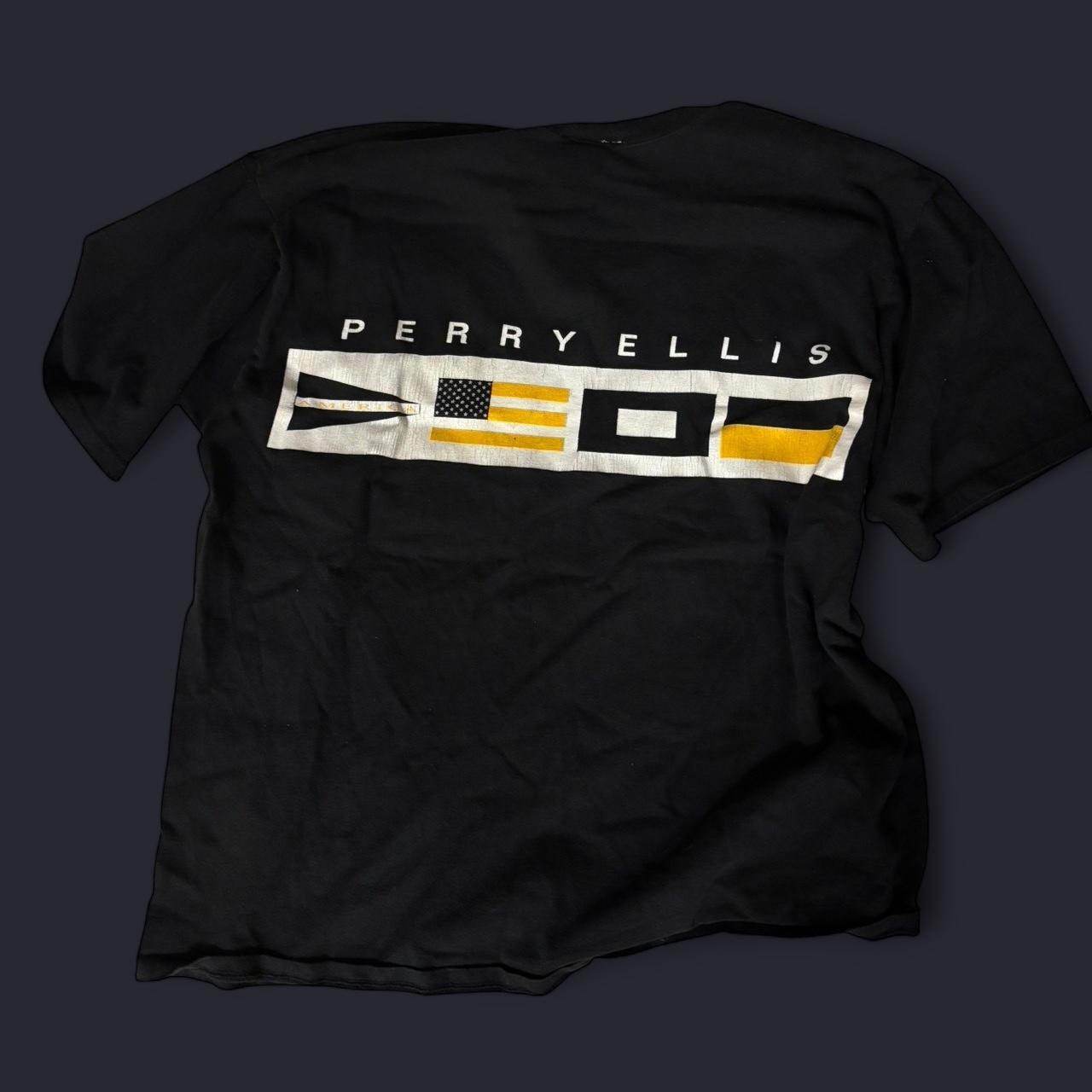 Black Perry Ellis short sleeve shirt with yellow... | Depop