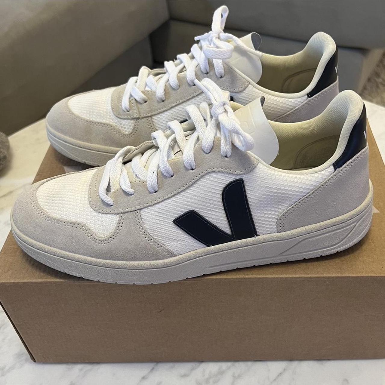 Veja Men's White and Navy Trainers | Depop