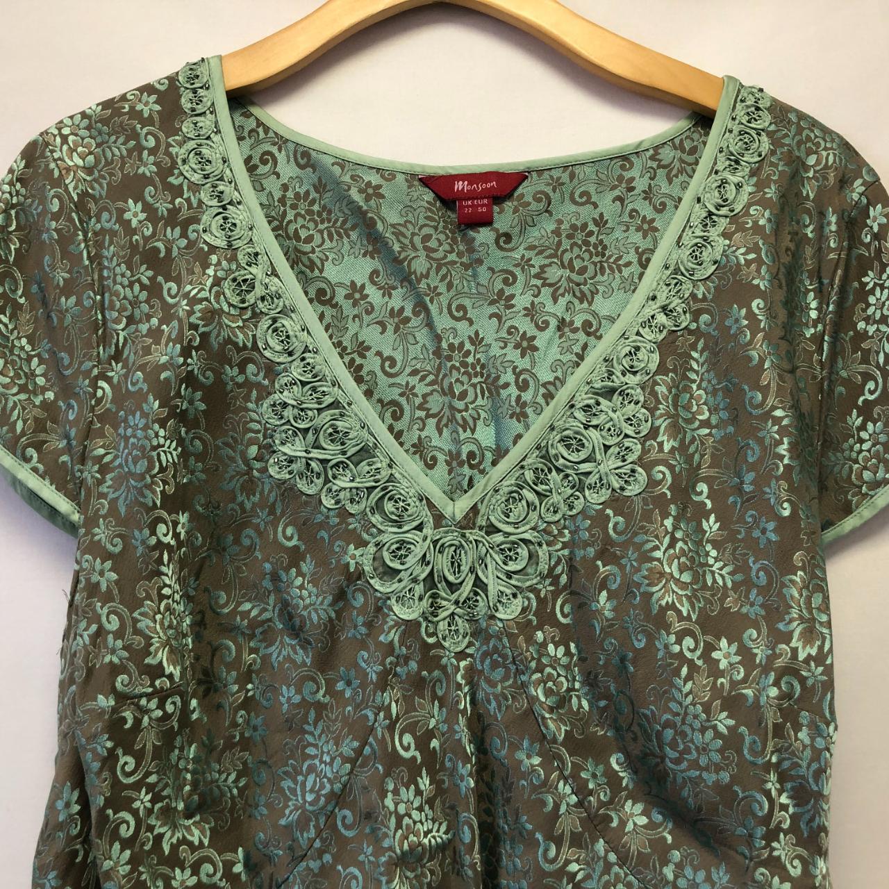 Monsoon Blouse, Colour Mint & Beige, All over Floral... - Depop