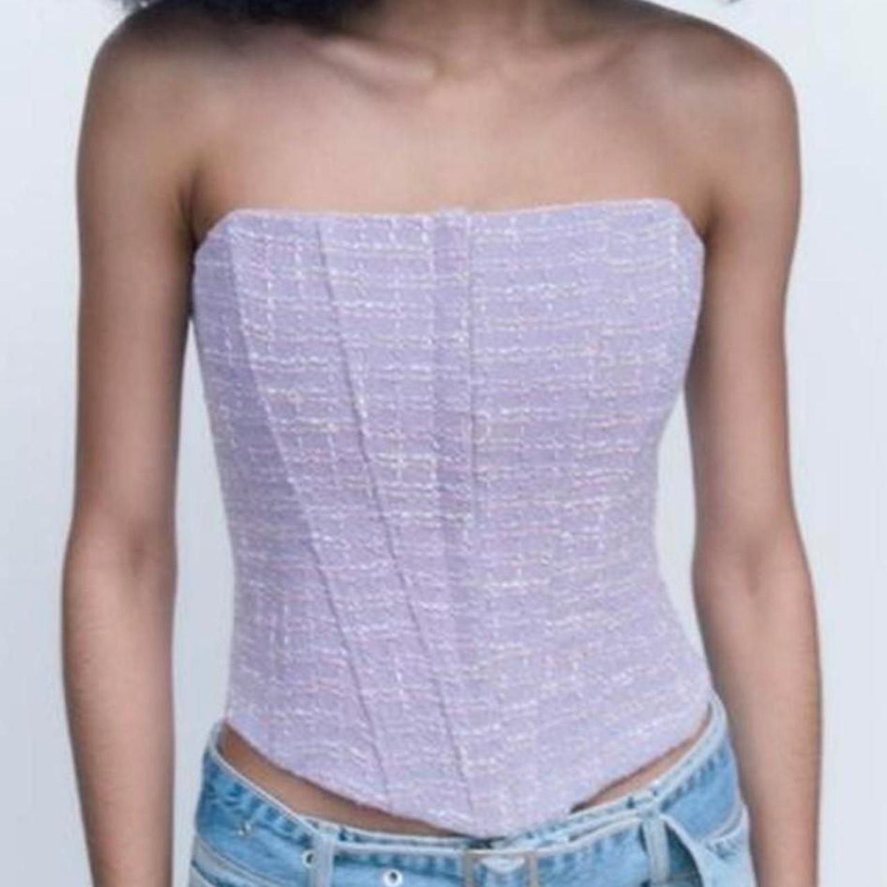 Zara Women's White and Purple Corset Depop
