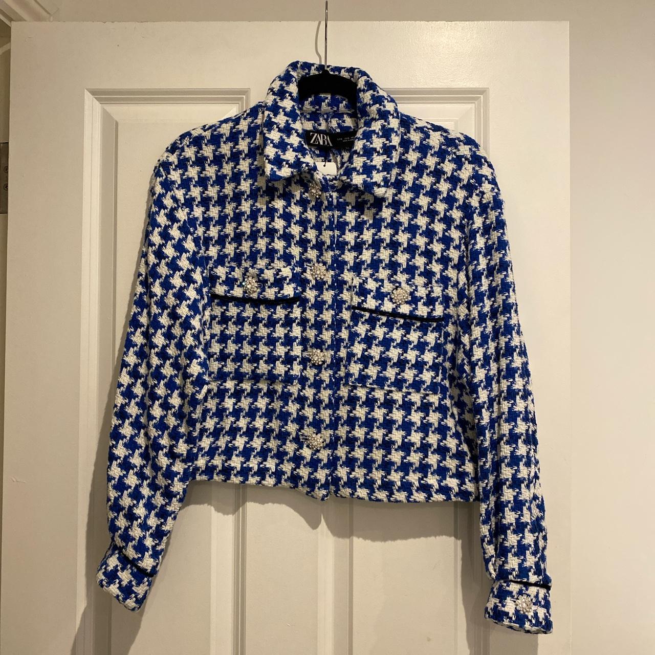 Zara blue houndstooth jacket/over shirt with... Depop