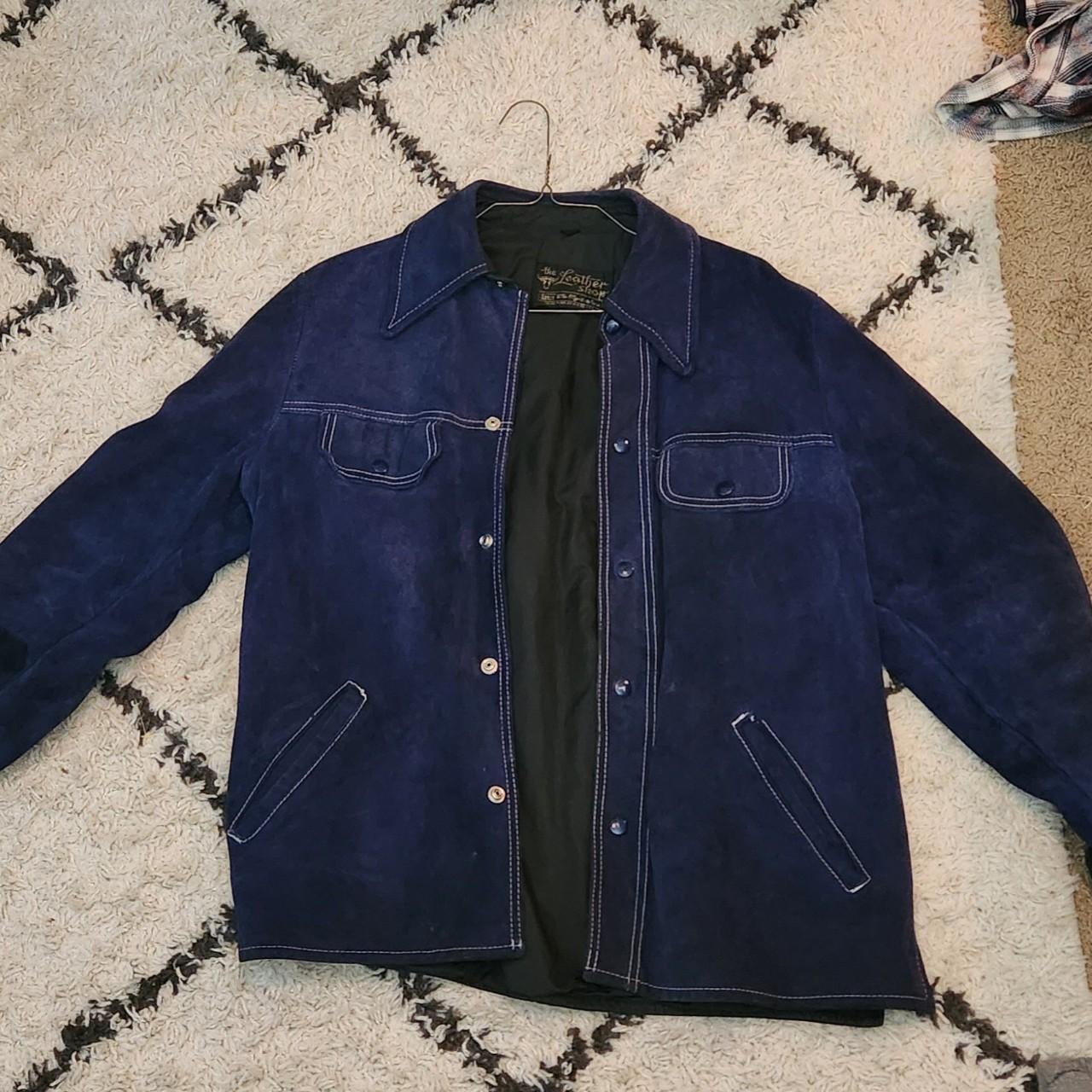 Vintage 70s blue suede leather jacket, by sears...