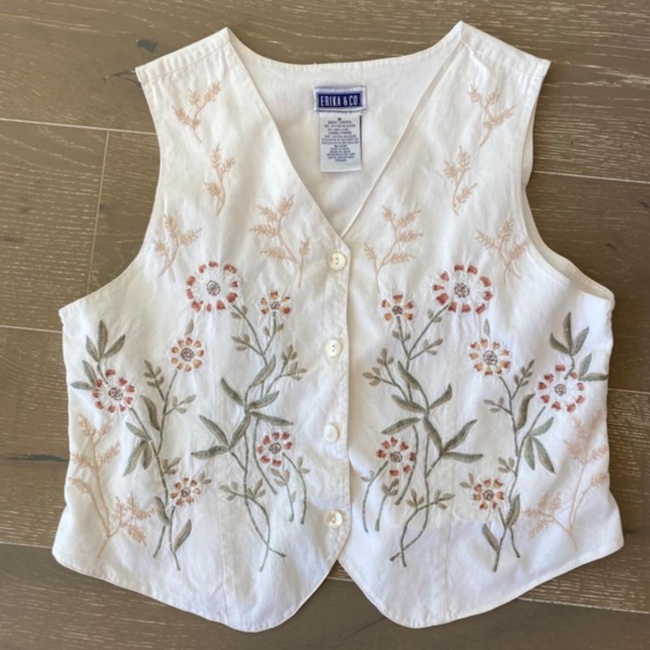 Erika & Co. Embroidered White Vest Vintage... - Depop