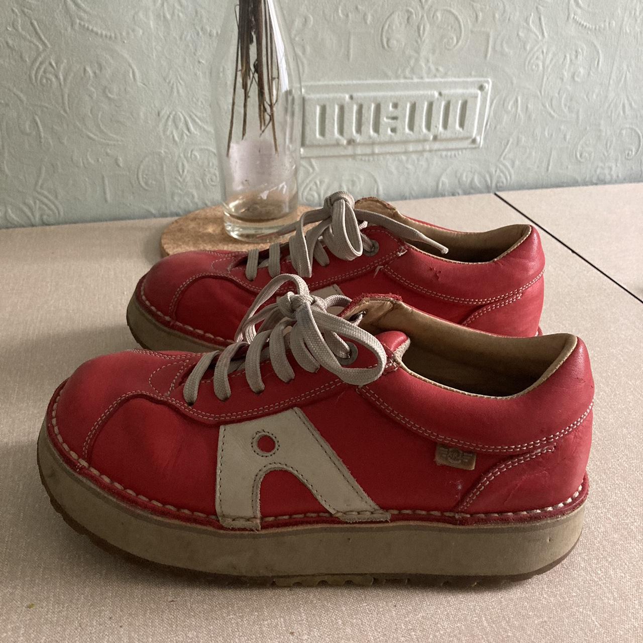 vintage red leather chunky platform trainers.... - Depop