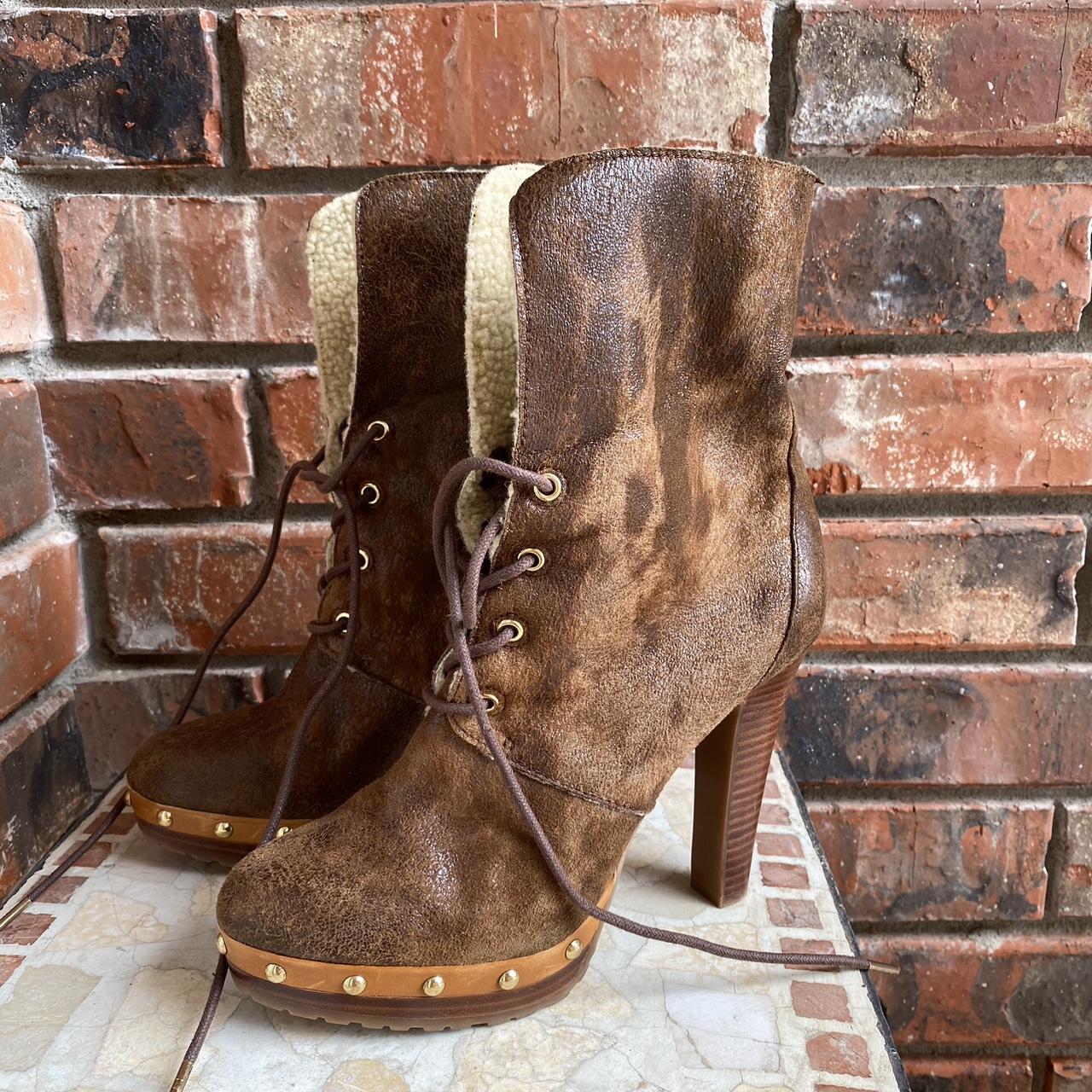 Michael Kors Women's Brown and Burgundy Boots | Depop