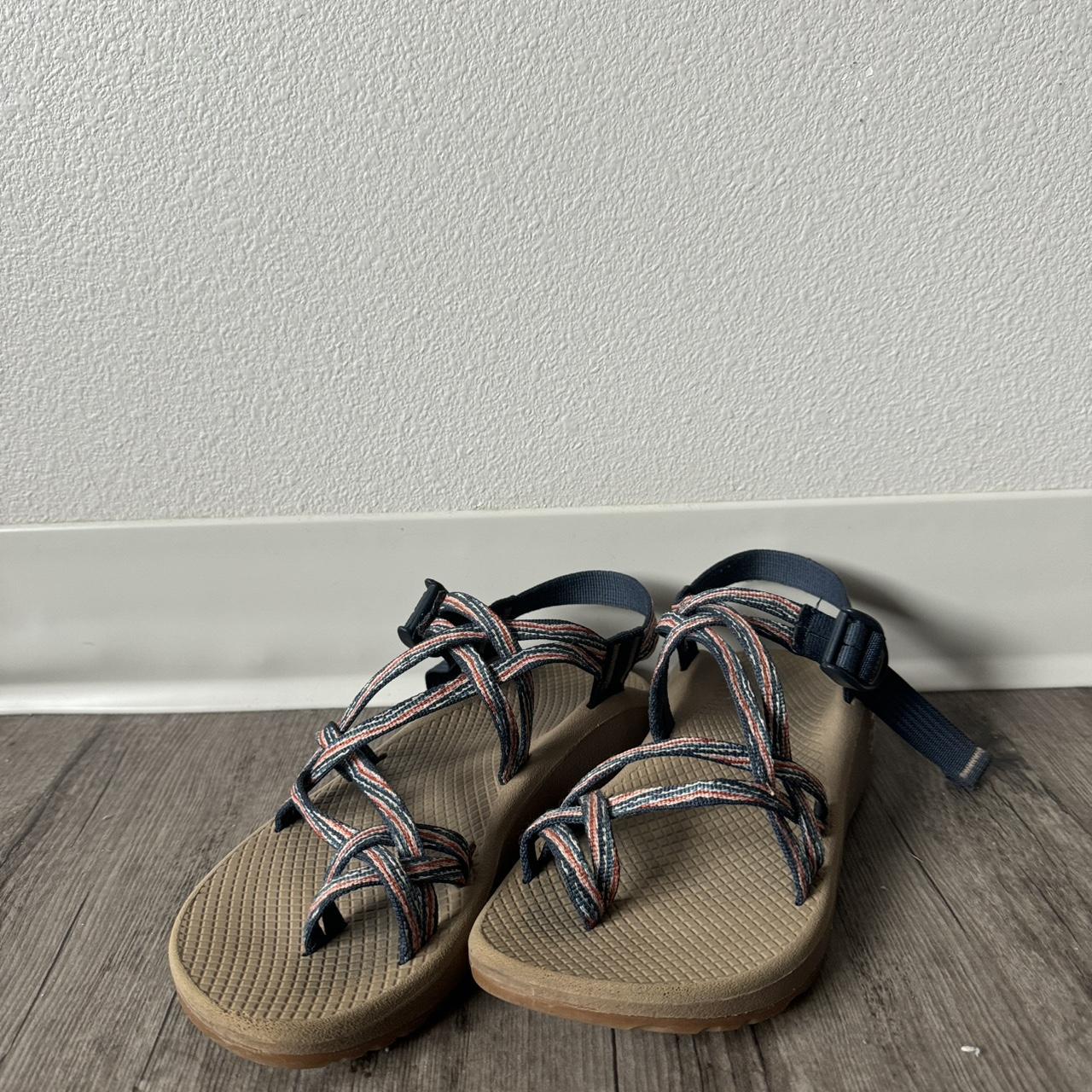 Blue and Orange Chacos Size W8 Depop