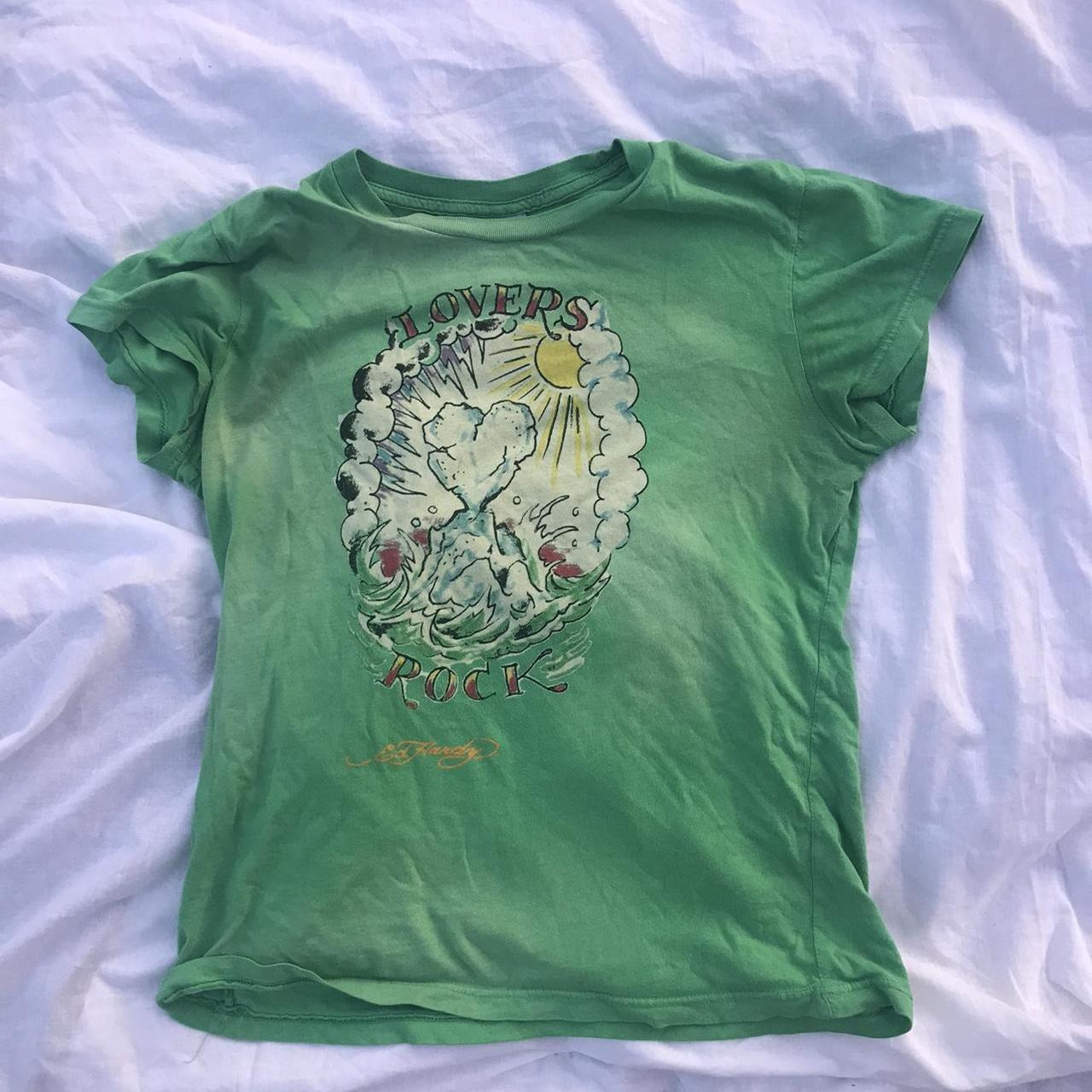 ED HARDY green lovers rock tee #bellahadid... - Depop