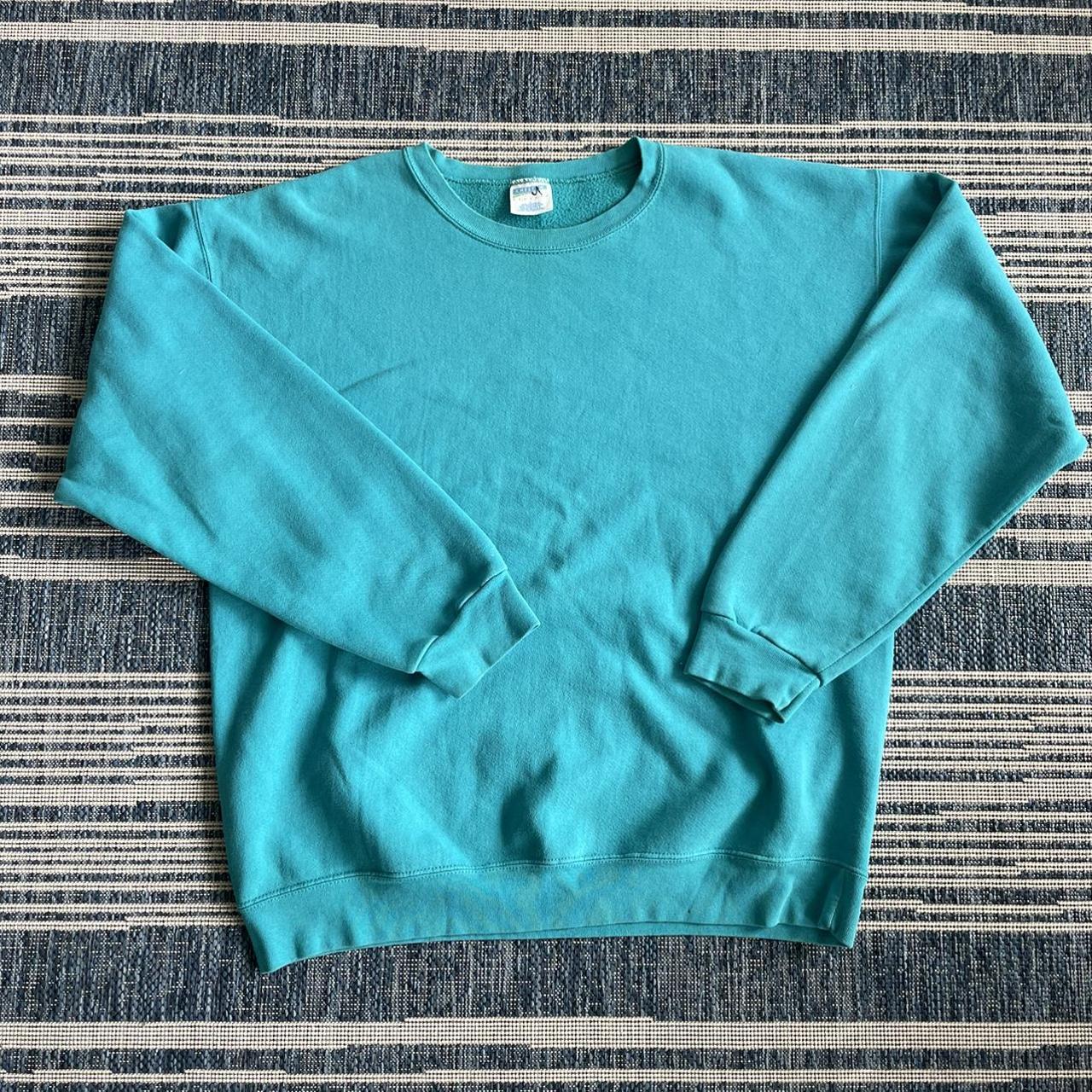 Vintage Cheetah Mervyns Teal Blank Crewneck 90s... Depop